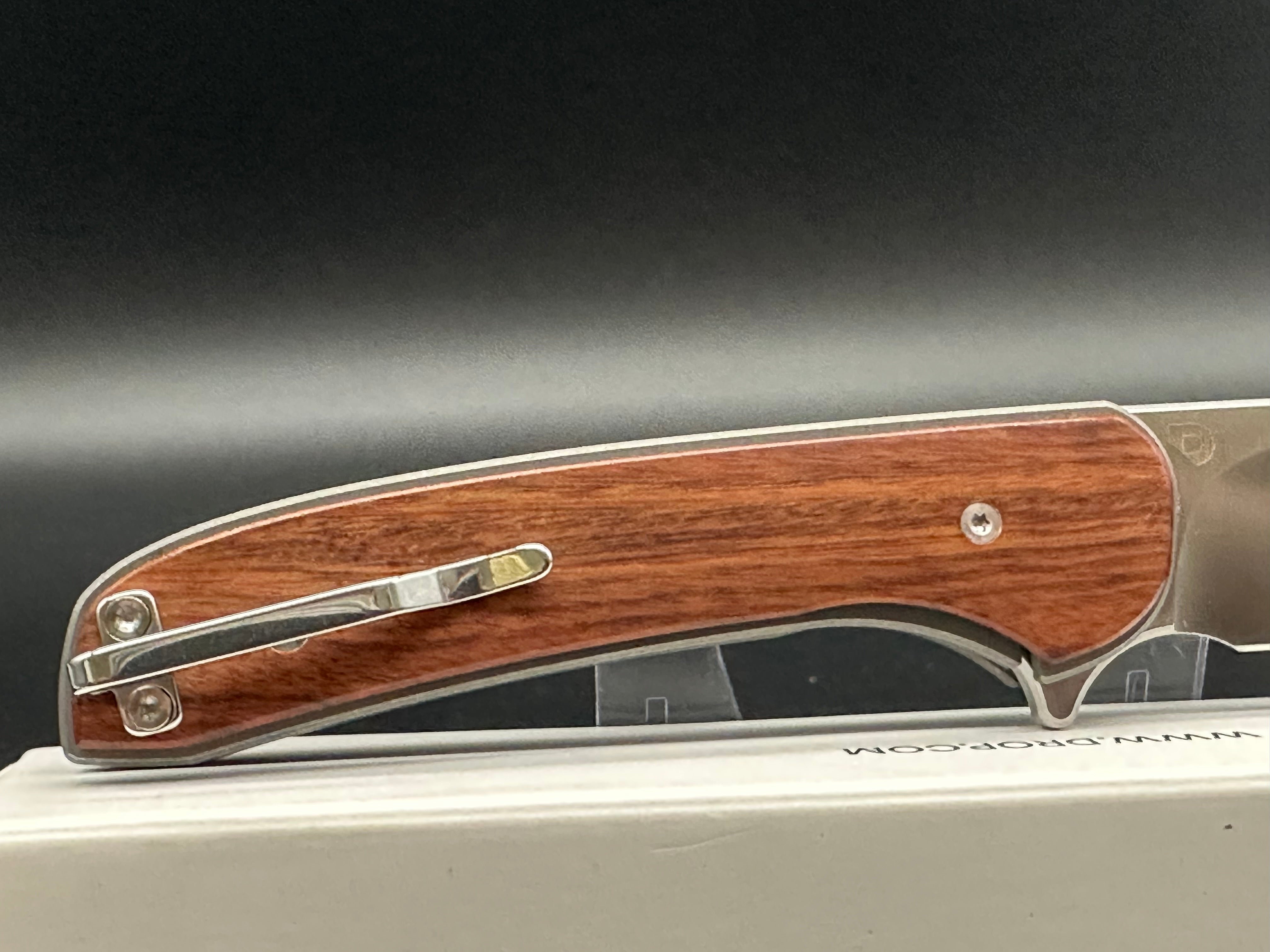 Drop Ferrum Forge Gent/Gray Titanium Frame Knife with Rosewood Overlays - EDC Pocket Knife for Everyday Carry, Outdoor Activities & Camping