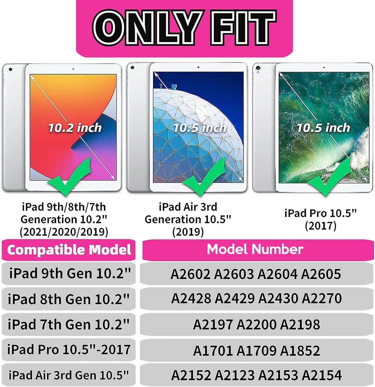 YIHE Shockproof Kids iPad Case for iPad 10.2 Inch 9th/8th/7th Gen (2021/2020/2019), iPad Pro 10.5 & iPad Air 3 - Handle Stand Protective Cover with Screen Protector (Pink & Purple) | Perfect for School, Travel & Home Learning