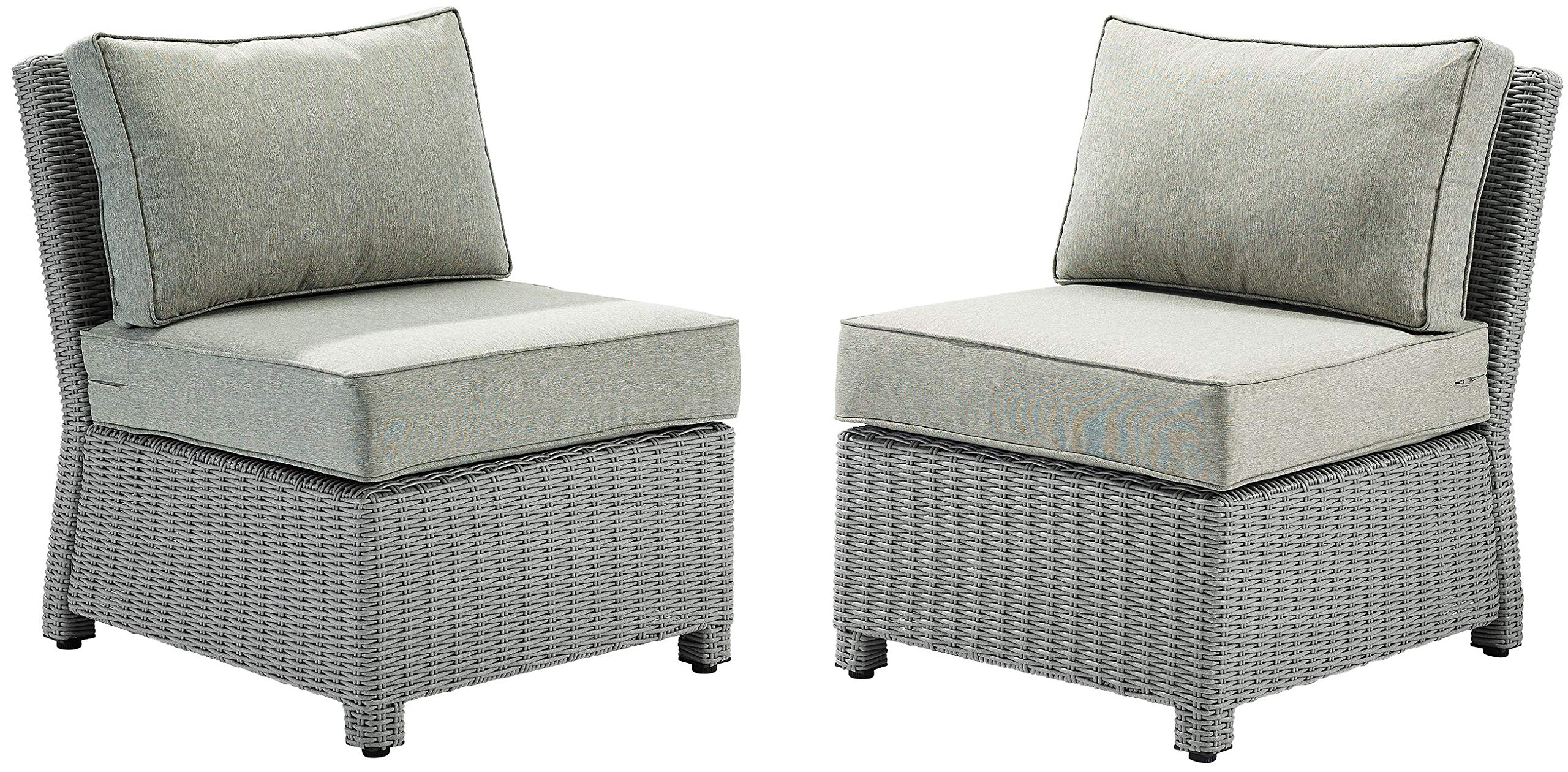 Crosley Bradenton 2-Piece Outdoor Wicker Chair Set with Gray Cushions - Patio Furniture for Conversation, Porch, Deck & Backyard Relaxation