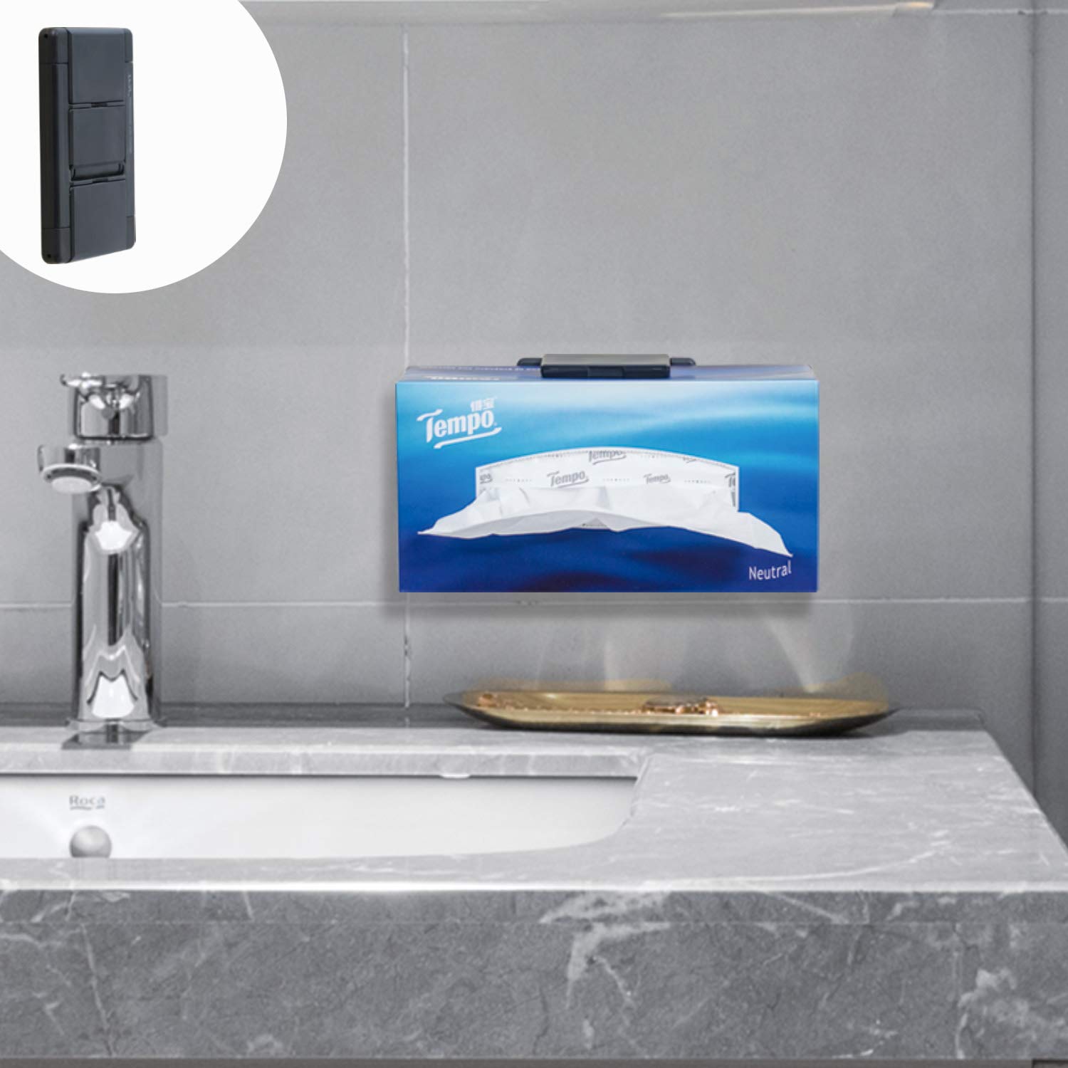 TFY Wall Mount Tissue Box Holder - Black | Compatible with Facial Tissues & Napkin Paper Boxes | Kitchen, Bathroom & Office Organizer | Space-Saving Home Decor Solution
