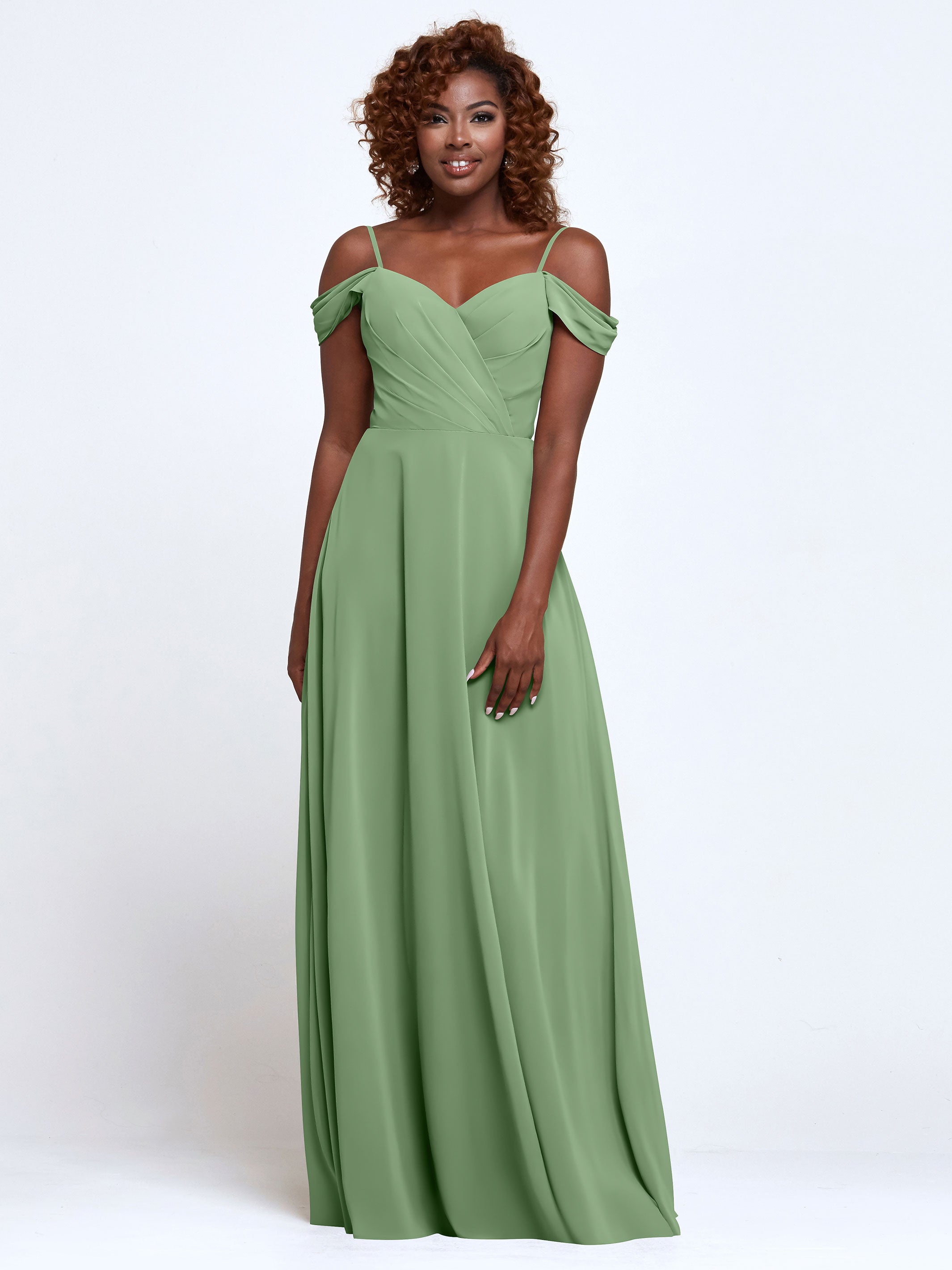 Elegant 83003 Stretch Chiffon Off-The-Shoulder A-Line Bridesmaid Dress - Perfect for Weddings, Prom, and Formal Events