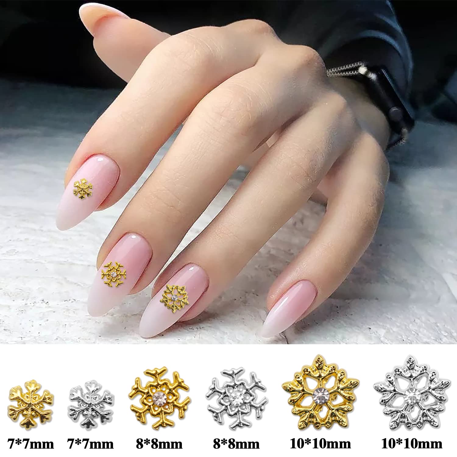 60 Pcs Gold & Silver 3D Snowflake Nail Charms - Christmas Nail Art Decorations for Acrylic Nails, Winter Manicure Rhinestones - Perfect for Holiday Parties & Festive Nail Designs