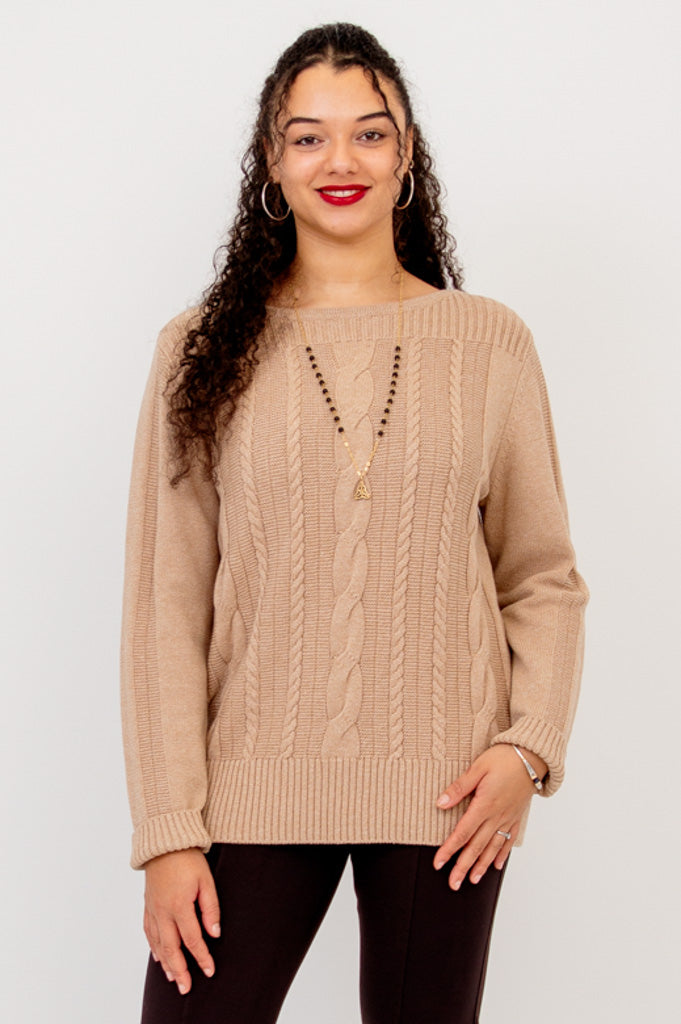 Cora Sweater - Soft Cotton Knit Pullover in Latte Brown | Cozy Casual Wear for Fall & Winter