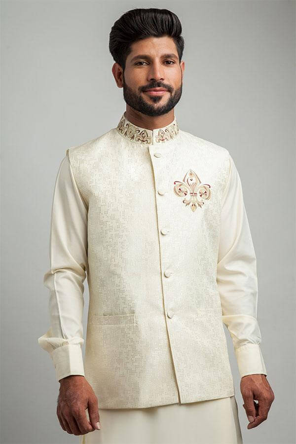 Vintage Embroidered Ivory Brocade Waistcoat for Men | Handcrafted Traditional Chinese Vest | Perfect for Weddings, Cosplay & Historical Reenactments