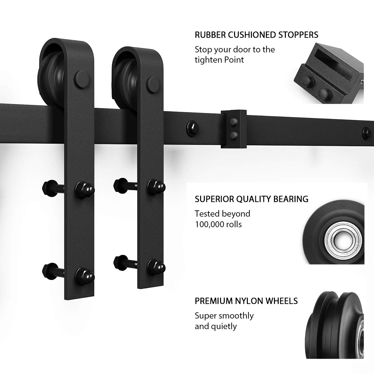 SMARTSTANDARD 15ft Heavy Duty Double Door Sliding Barn Door Hardware Kit - Smooth Quiet Operation - Easy Installation with Step-by-Step Guide - Fits 42