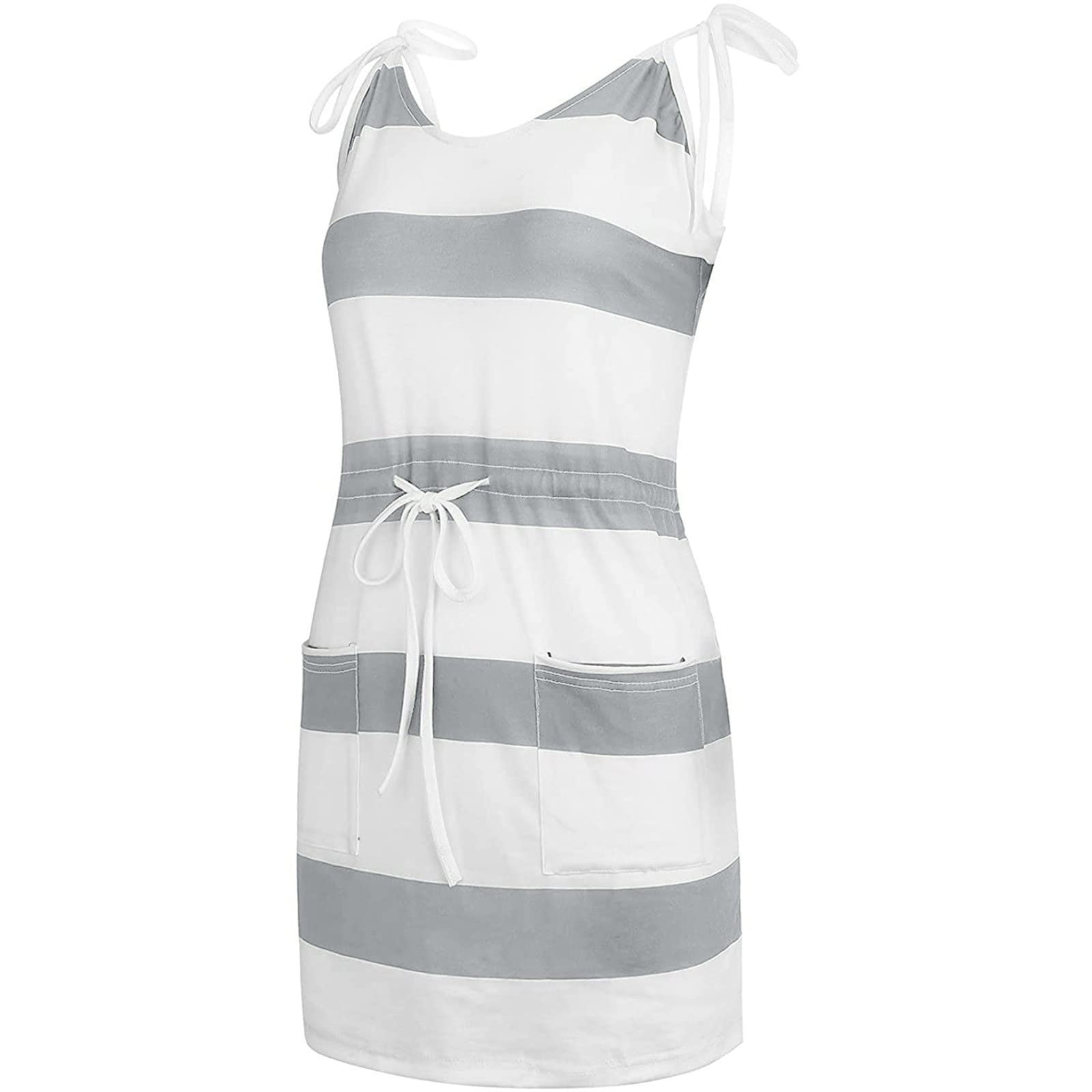 Women's Sleeveless Striped Mini Dress - Summer Casual Cocktail Dress with Pockets | Perfect for Beach, Sun, Parties & Night Out