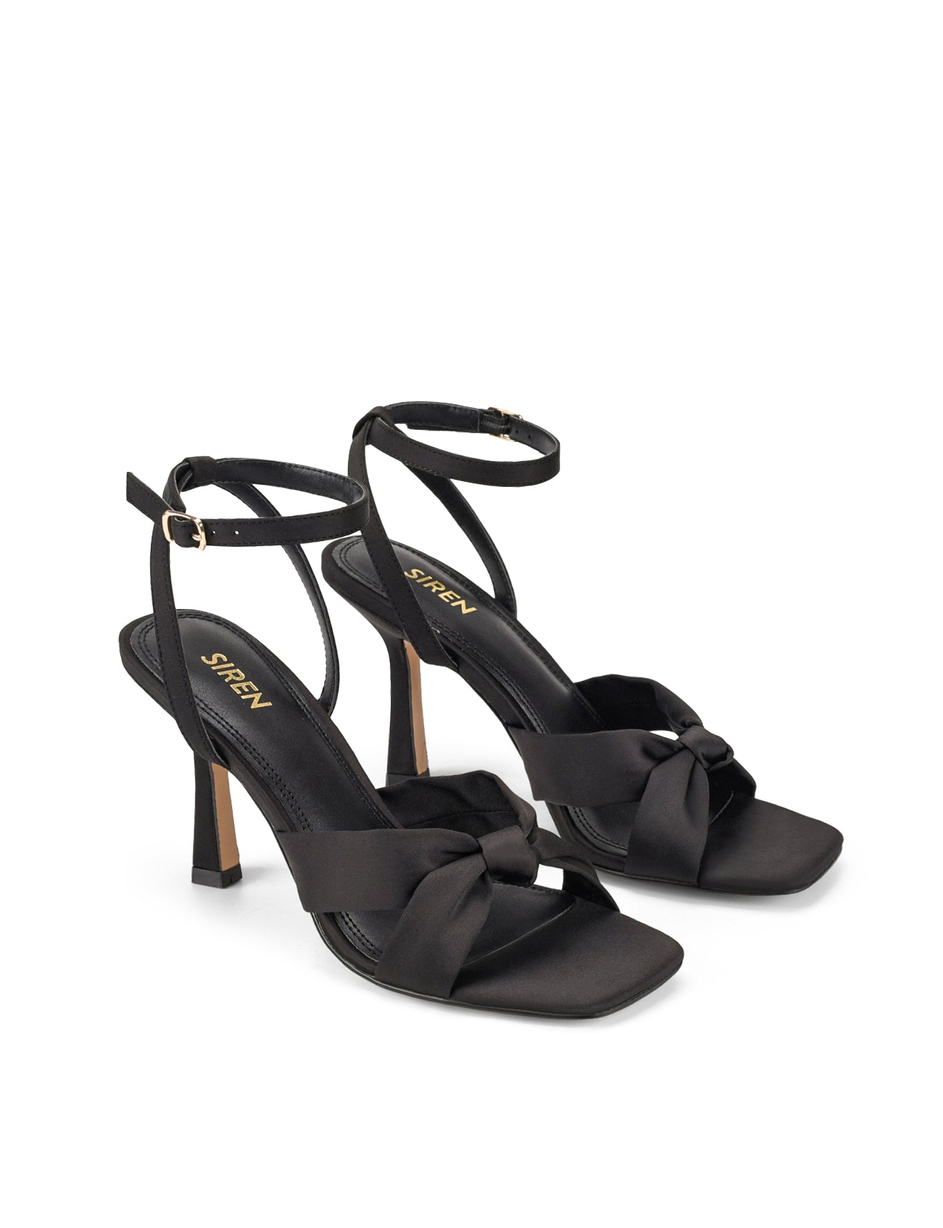 Black Satin Spring Knot Sandals - Women's Comfortable Dressy Flat Shoes for Weddings, Beach & Summer Outfits