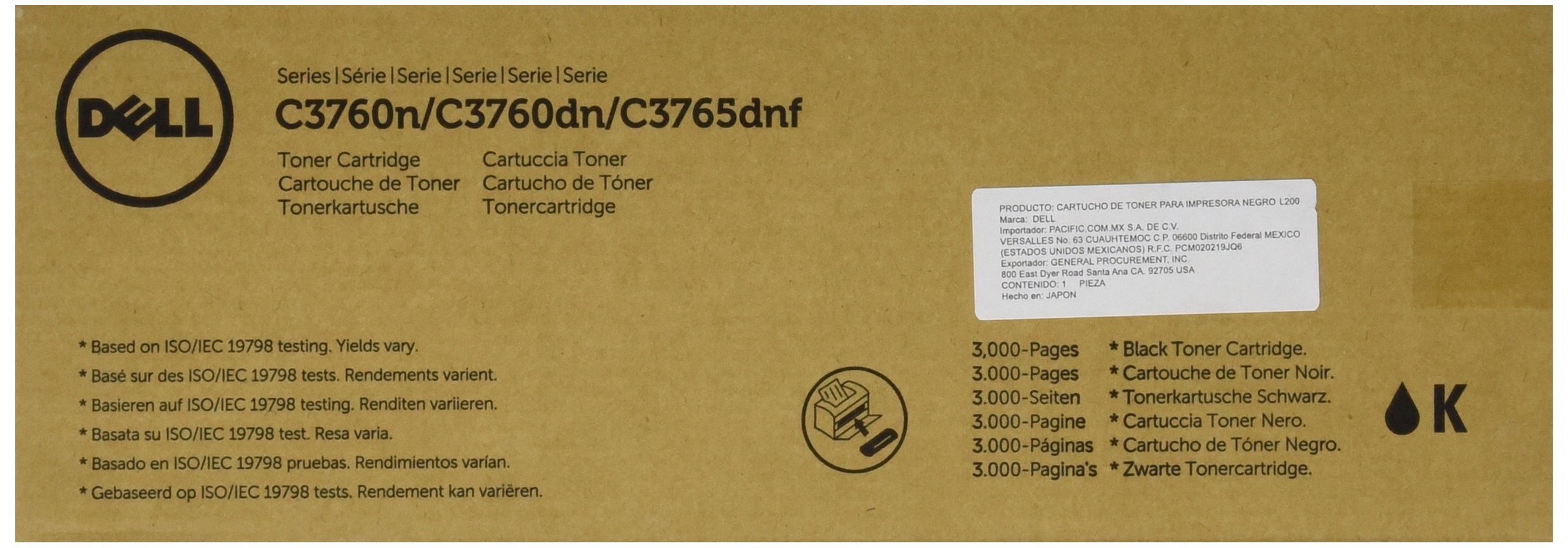 Dell KT6FG Black Toner Cartridge for C3760N/C3760DN/C3765DNF Color Laser Printers | High-Yield Replacement | Perfect for Office & Home Printing