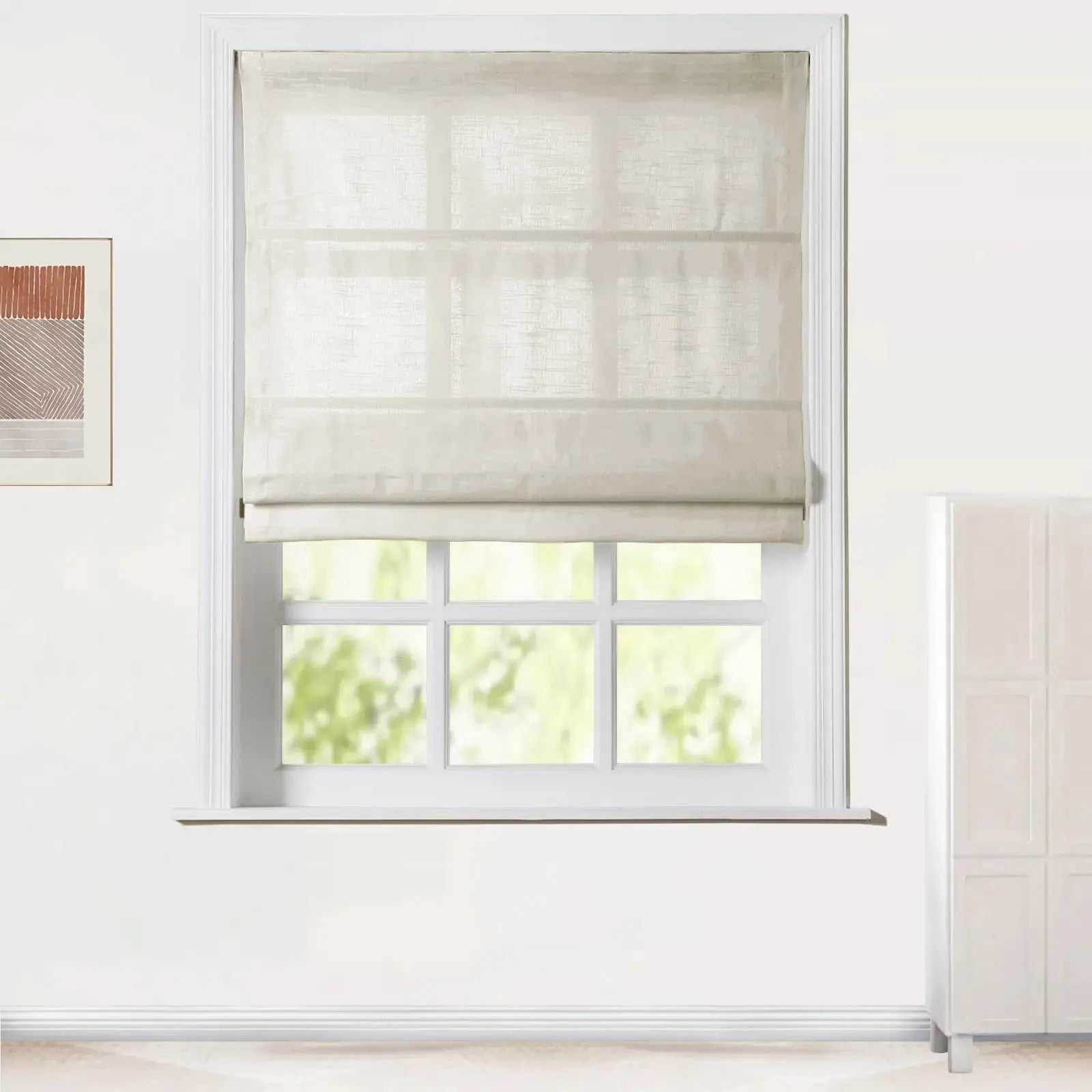 Jawara Linen Cotton Roman Shade Cordless - Blackout Window Treatment for Bedroom & Living Room