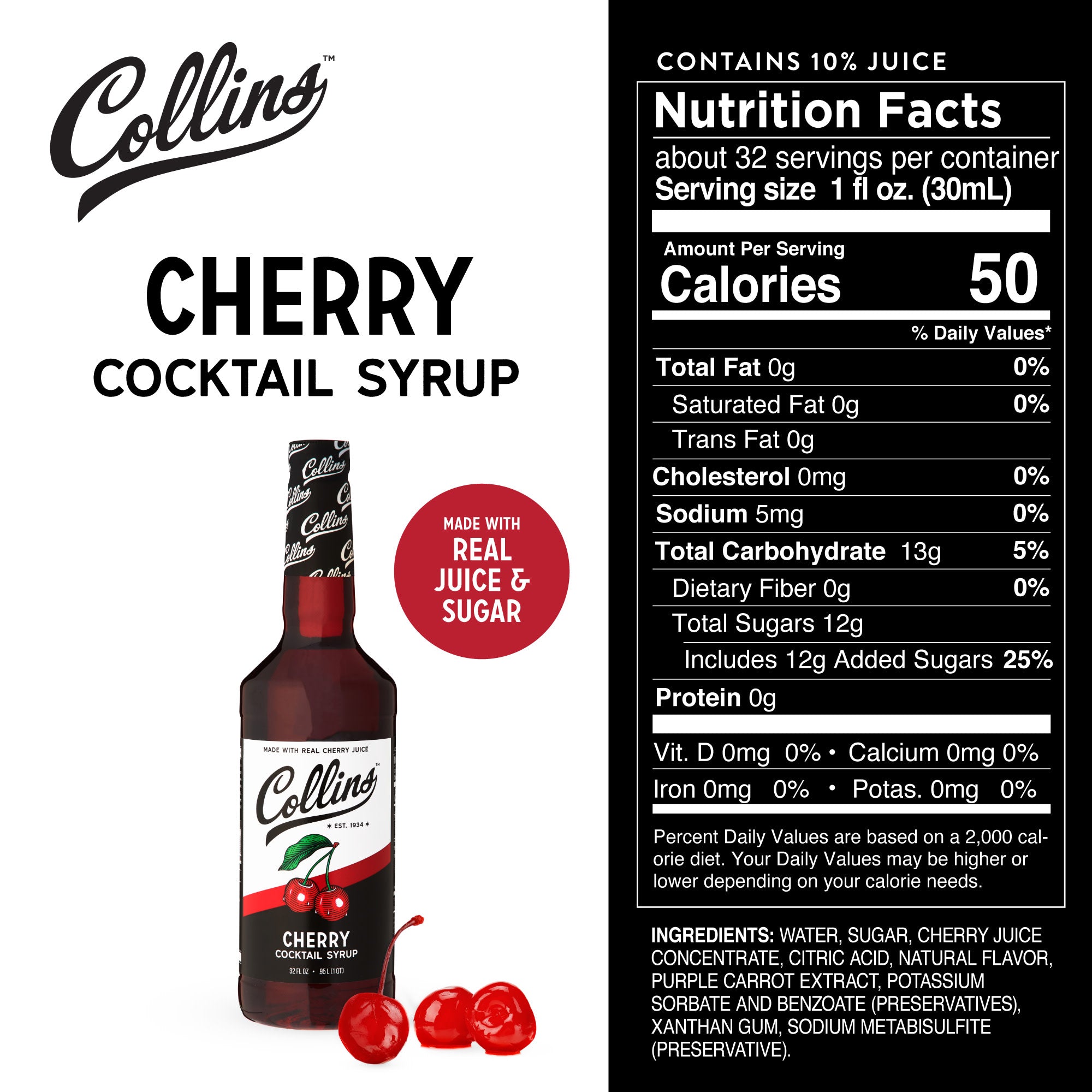 Premium Cherry Cocktail Syrup - 32 oz Bottle for Cocktails, Mocktails, Desserts & Baking | Perfect for Home Bars, Parties & Professional Mixology