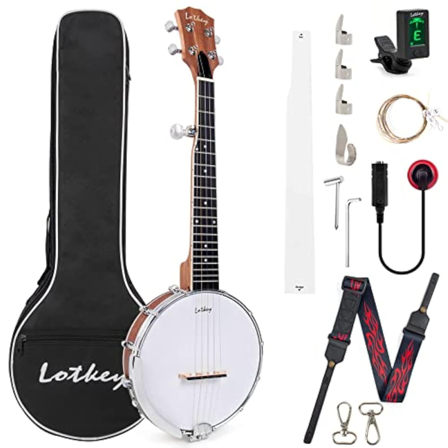 LOTKEY 5-String Banjo 26 Inch with Remo Head & Mahogany Body - Professional Bluegrass Banjo for Beginners & Musicians - Perfect for Stage Performances, Jam Sessions & Country Music