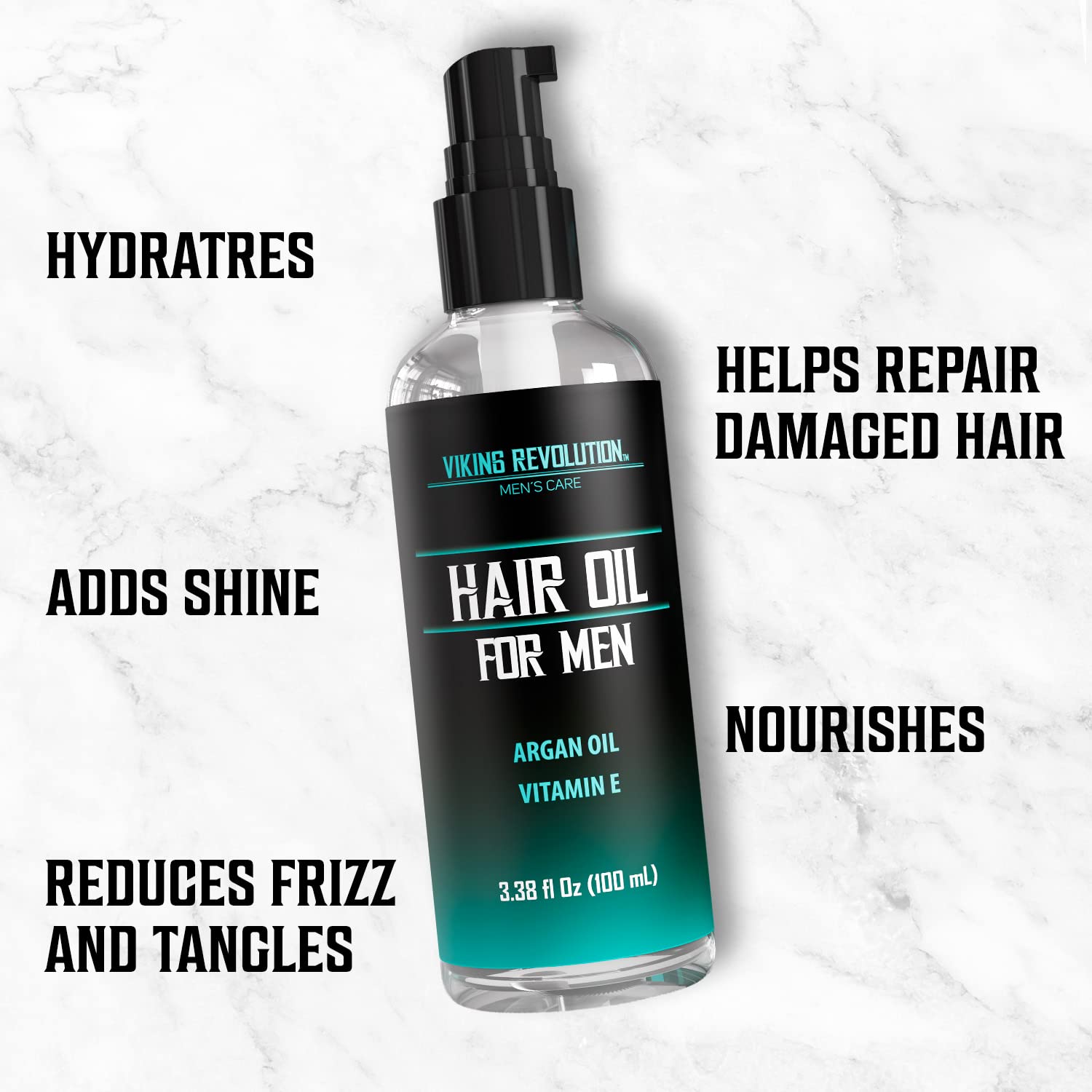 Viking Revolution Hydrating Hair Oil for Men with Vitamin E & Argan Oil - Dry Hair Treatment & Repair Serum with Sunflower Seed Oil (3.38 fl Oz) - Perfect for Daily Hydration, Styling & Damaged Hair Recovery