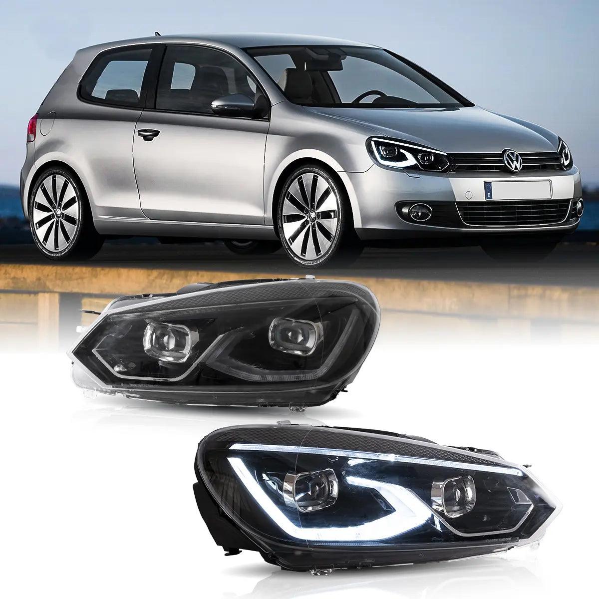LED Headlight Assembly Dual Beam Projector Black for 2008-2014 Volkswagen Golf 6th Gen (Mk6/A6 Typ 5K) - High Performance Replacement Headlights for Night Driving & Off-Road Use