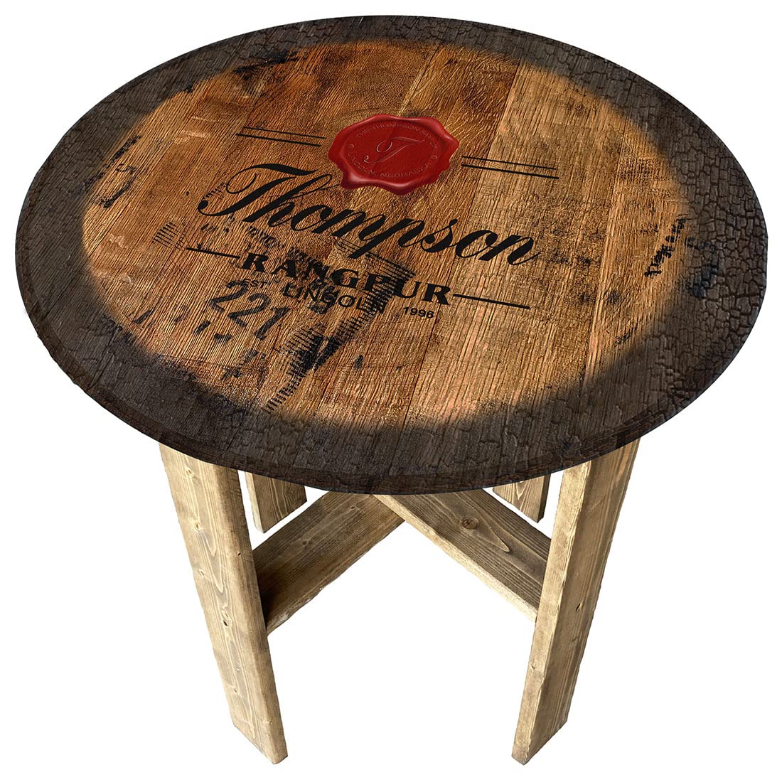 Personalized Gin Pub Wall Decor - Rustic Farmhouse Round Whiskey Barrel End Table for Home Bar, Man Cave, or Living Room - Perfect for Whiskey Lovers & Unique Home Decor