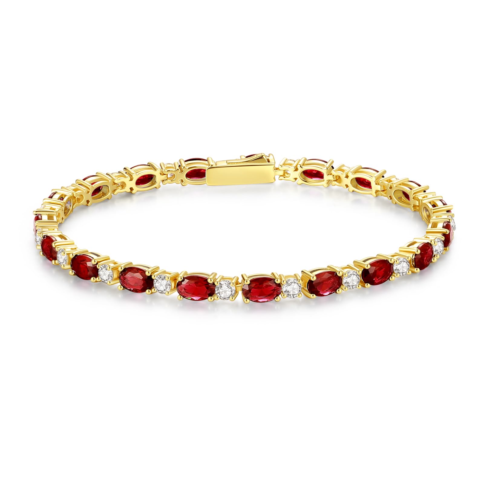 14K Gold Plated Birthstone Bracelet for Women - 4mm Sterling Silver Tennis Bracelet with Genuine Birthstones - Elegant Birthday Jewelry Gift for Her - Perfect for Anniversaries, Mother's Day & Special Occasions (7