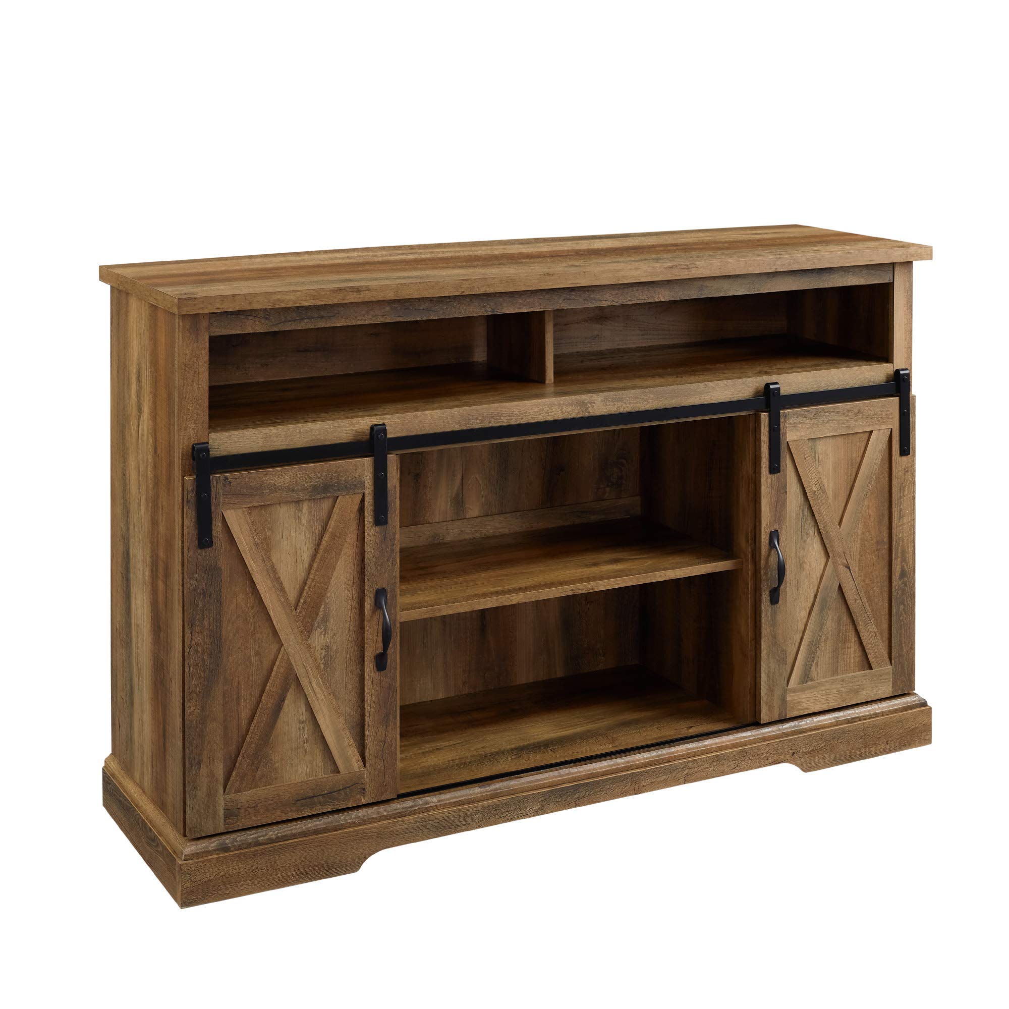 Walker Edison Clayton Farmhouse TV Stand with Sliding Double Barn Doors - Rustic Oak Finish for TVs up to 58 Inches - Perfect for Living Rooms, Bedrooms & Home Theaters