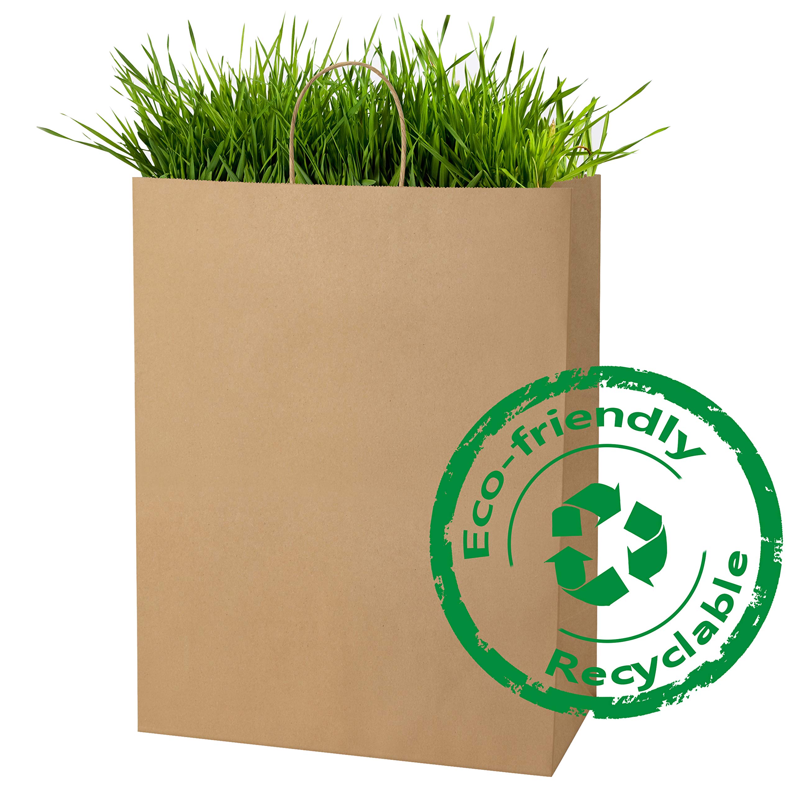 BagDream 13x7x17 Inches 50Pcs Recycled Brown Kraft Paper Gift Bags with Handles - Bulk Party, Shopping, Retail & Merchandise Bags for Weddings, Birthday Gifts, Store Packaging & Eco-Friendly Shopping