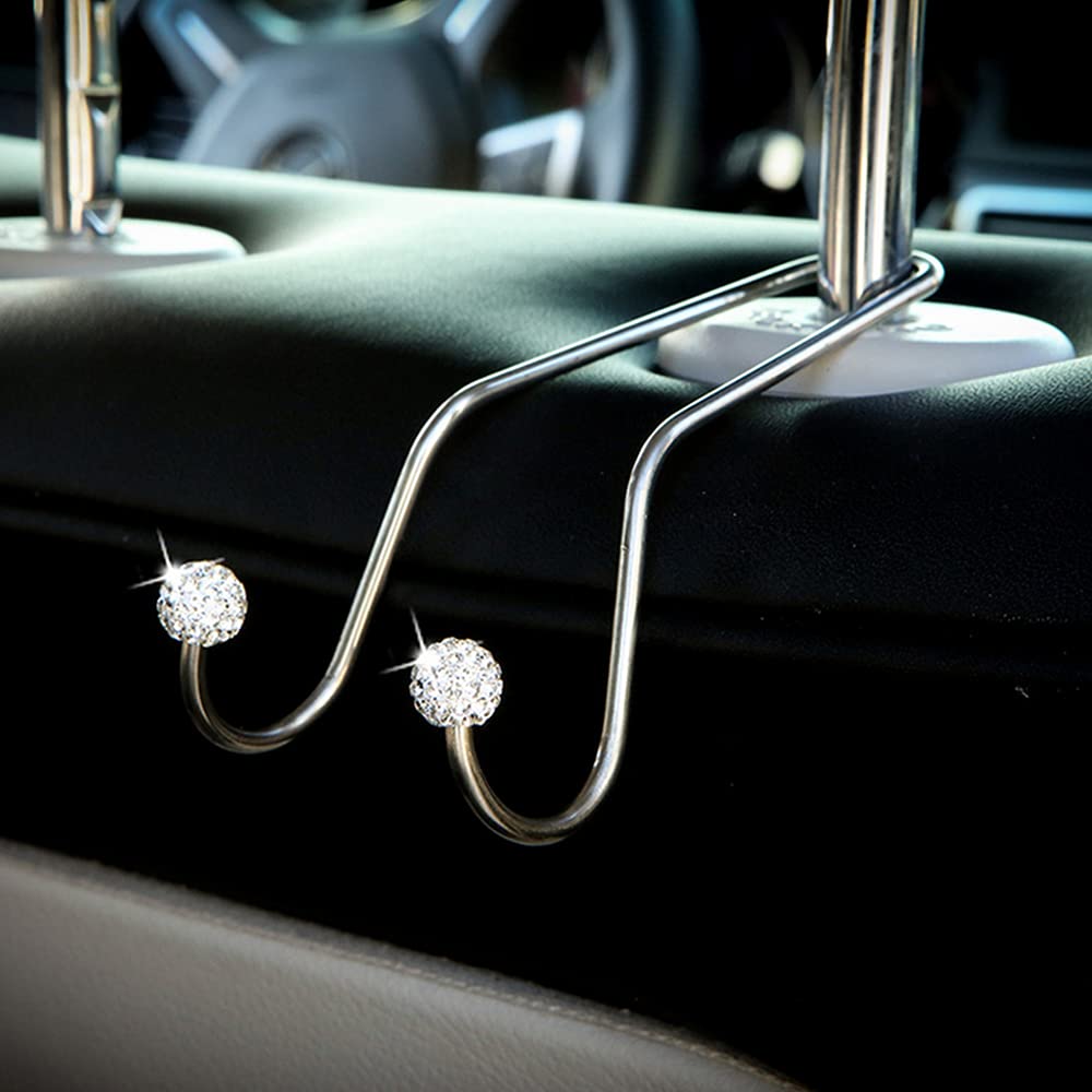 4 Pack Bling Diamond Car Hooks - Universal Headrest Hangers for Purse, Bag & Handbag Organizer | Perfect for Car Seat Storage, Mask Holder & Everyday Essentials Organization