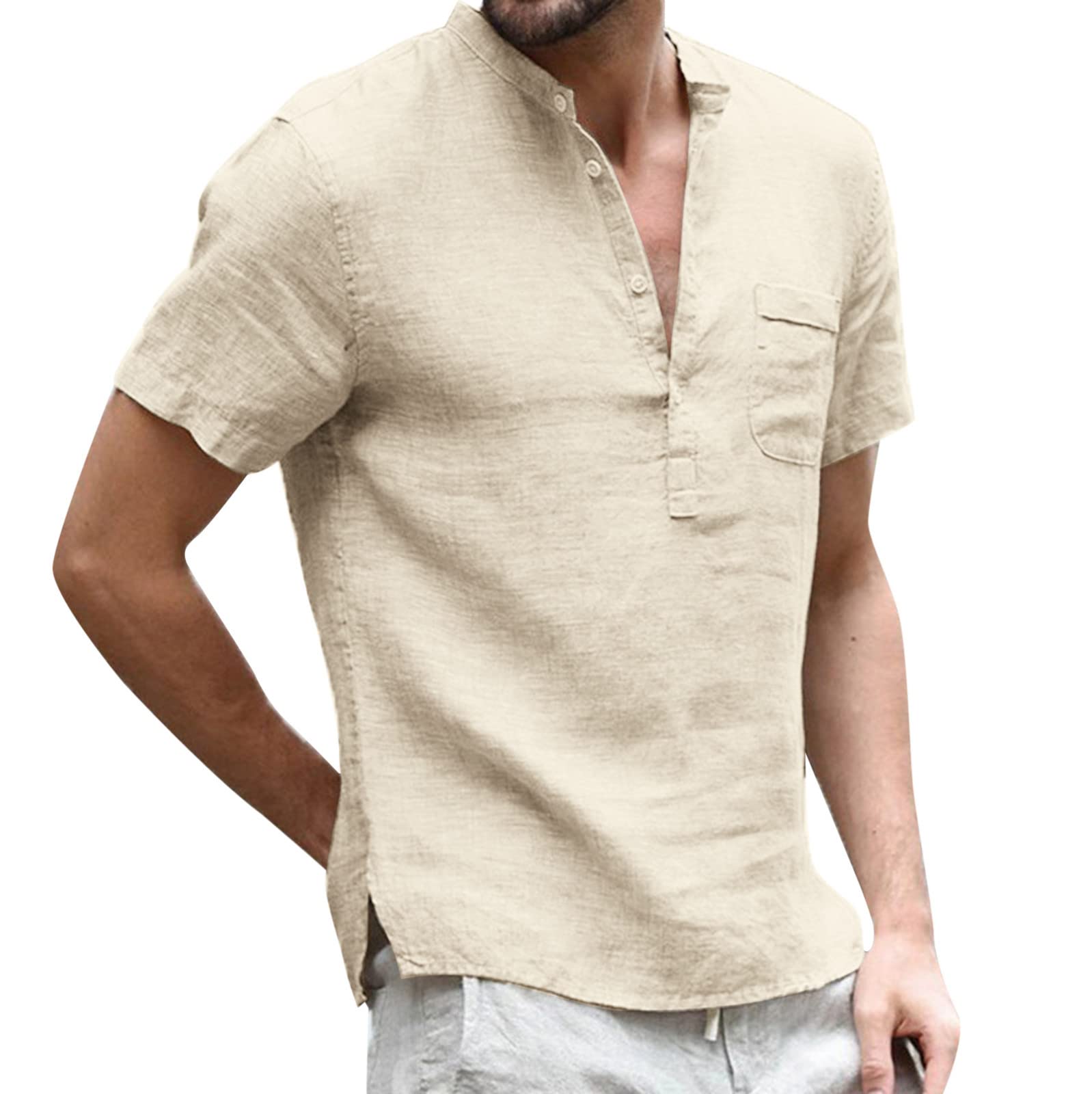 Men's Slim Fit Short Sleeve Button Down Shirt - Casual T-Neck Streetwear Top in Multiple Colors | Perfect for Summer Outfits, Date Nights & Office Casual Wear