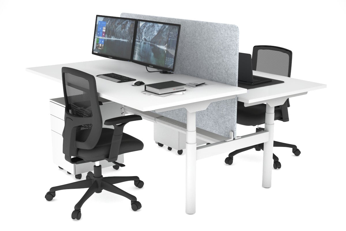 Flexi Premium Height Adjustable 2-Person H Bench Workstation - White Frame [1800L x 800W with Cable Management] - Ideal for Office, Home Workspace & Collaborative Environments