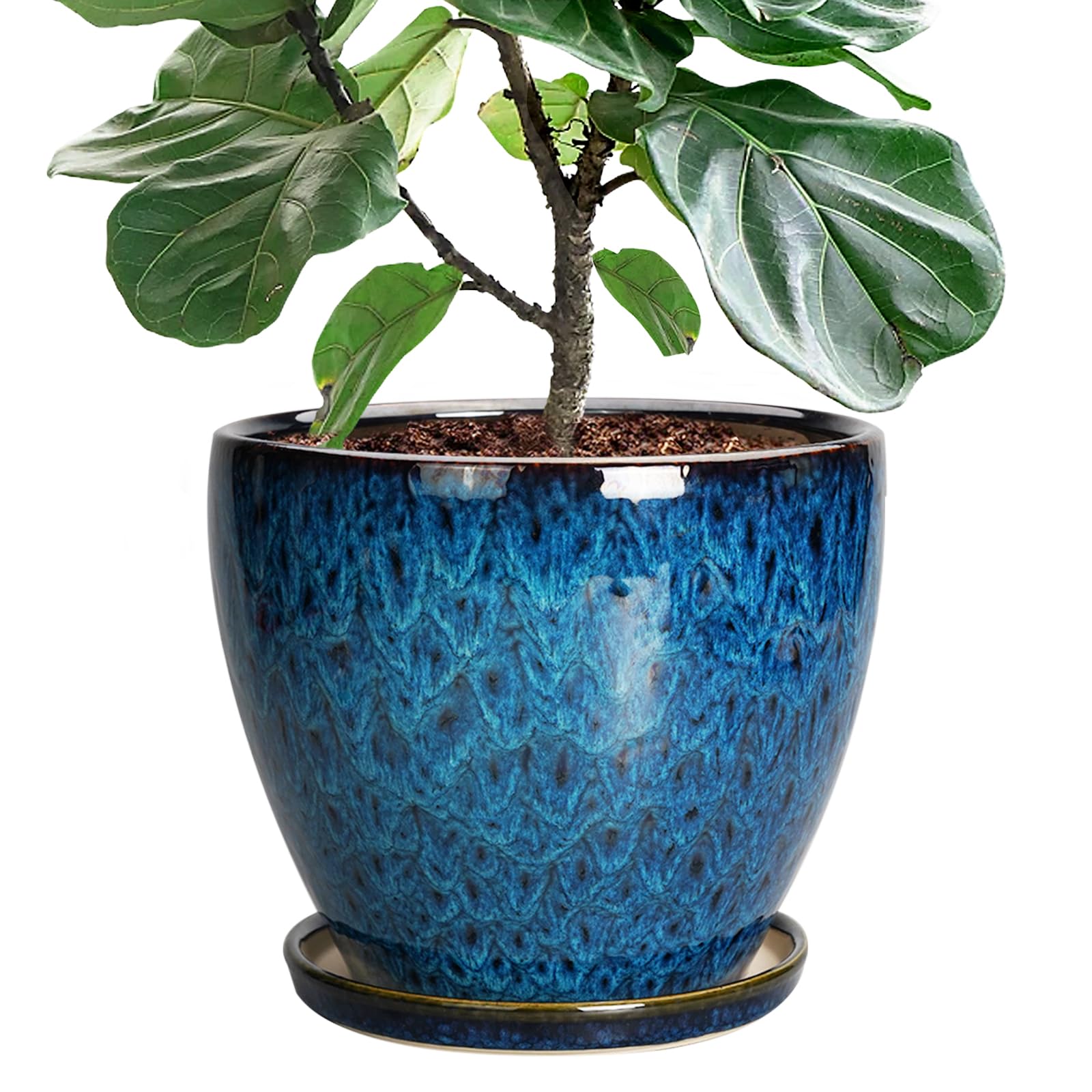 10 Inch Round Ceramic Planter Pot with Drainage Hole & Saucer - Large Indoor Outdoor Flower Pot for Plants, Succulents, Herbs - Perfect for Home Decor, Garden, Patio, Balcony