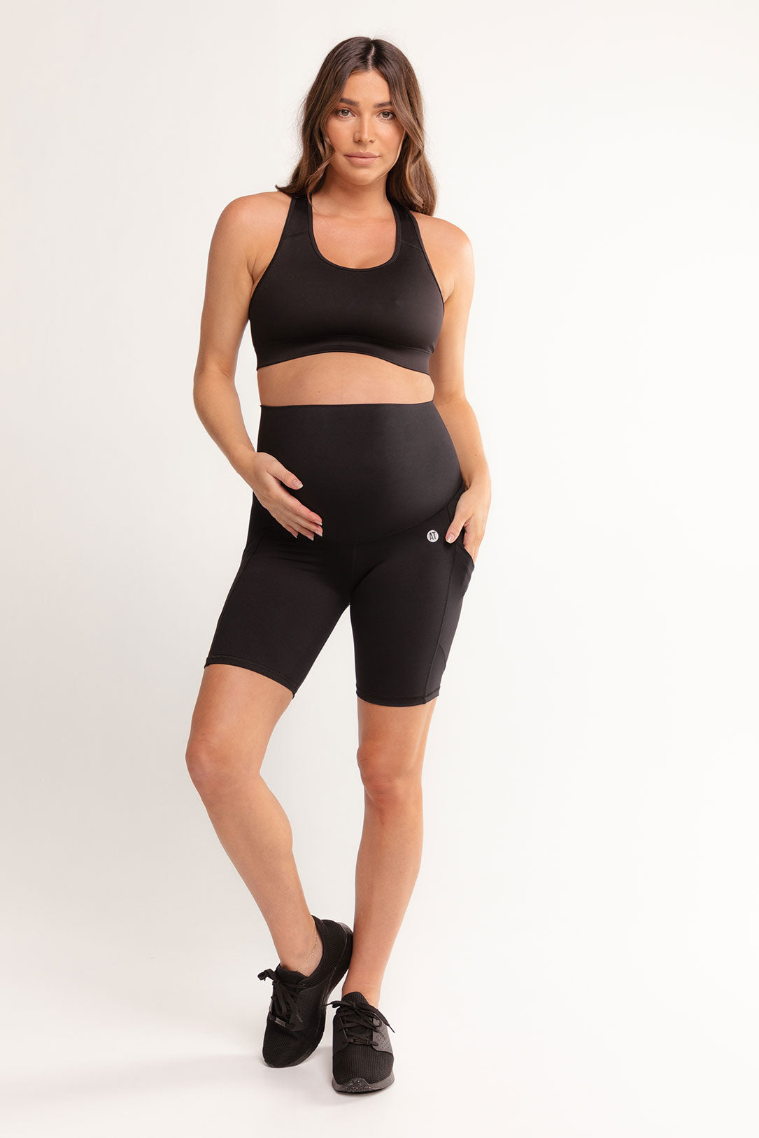 **Maternity Support Bike Shorts with Pockets - Black - Comfortable & Breathable for Pregnancy Workouts, Yoga & Daily Wear**