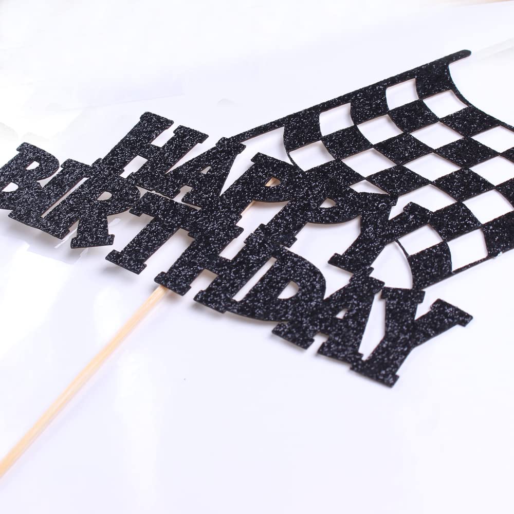Race Car Cake Topper - Checkered Flag Themed Birthday Cake Decorations for Kids Boys & Girls - Perfect for Racing Themed Birthday Parties, Baby Showers & Special Celebrations
