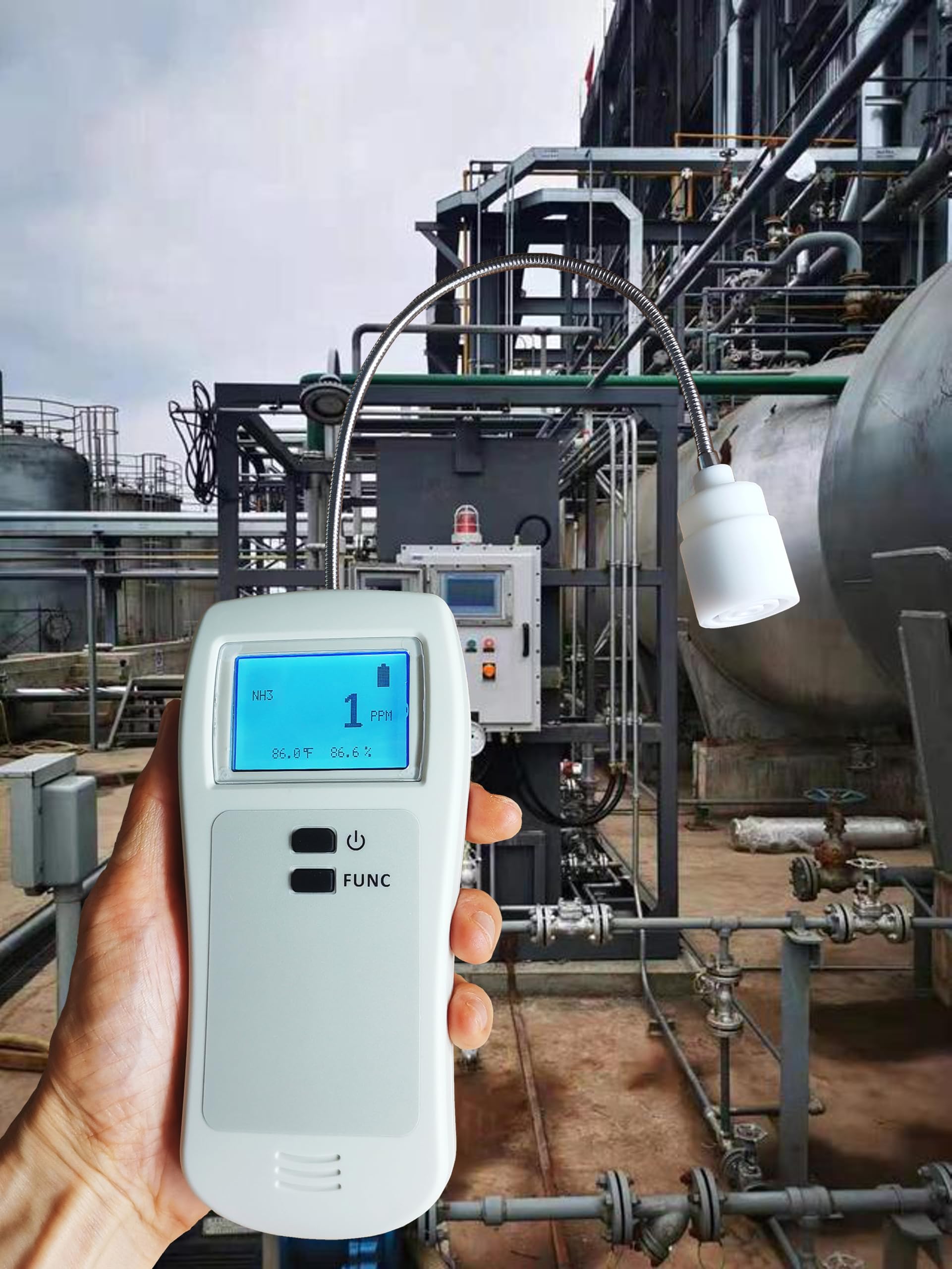 Portable NH3 Gas Detector with Bendable Gooseneck - Handheld Ammonia Leak Detector 0-500 PPM, Sound & Light Alarm for Industrial Safety & Home Use