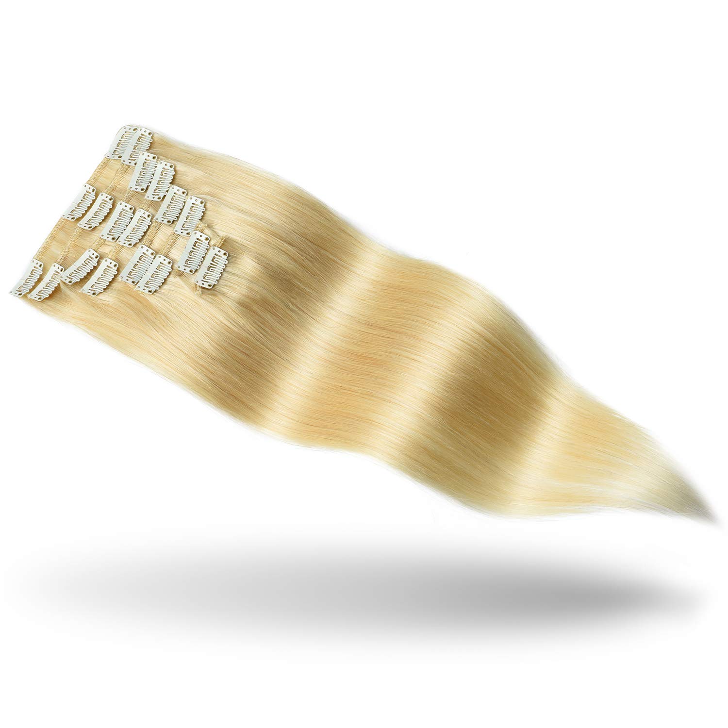 Premium 8-Piece Rose Bud Clip-In Hair Extensions – 100% Remy Human Hair, 18 Clips, 65g/Set, 14 Inch Bleach Blonde | Perfect for Parties, Weddings & Everyday Styling