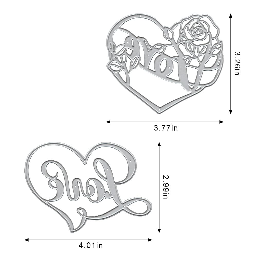 Valentine's Day Metal Cutting Dies for Card Making - 2 Love Hearts, Roses & Words Die Cuts, Embossing Stencil Template Tool for DIY Scrapbooking, Paper Cards & Photo Albums - Perfect for Valentine's Crafts, Wedding Invitations & Romantic Gift Decorations
