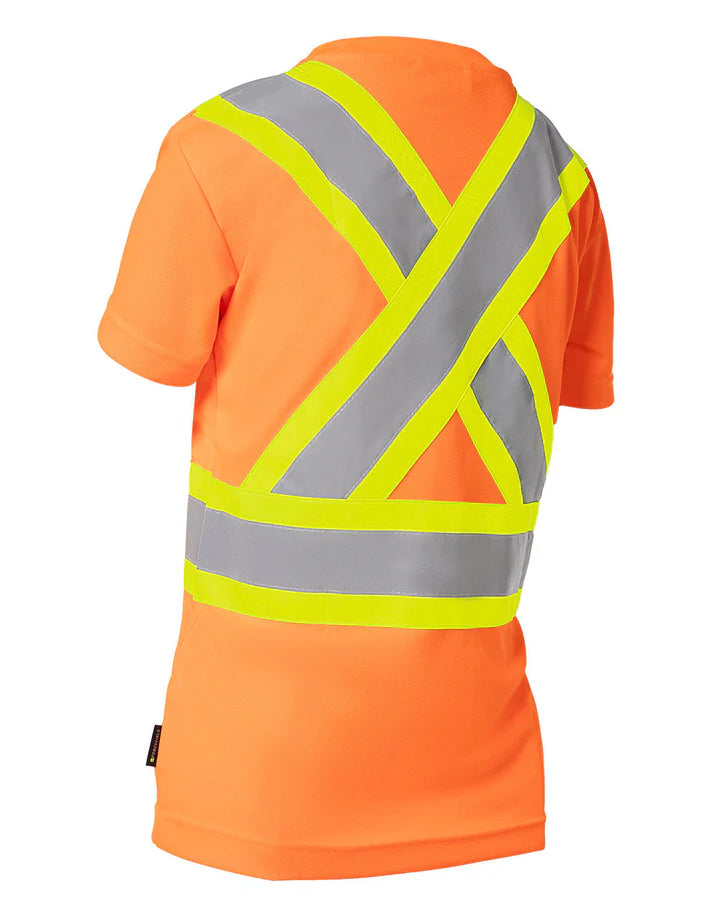 Forcefield Women's High Visibility Short Sleeve T-Shirt with Chest Pocket - Reflective Safety Workwear for Construction, Cycling & Outdoor Activities