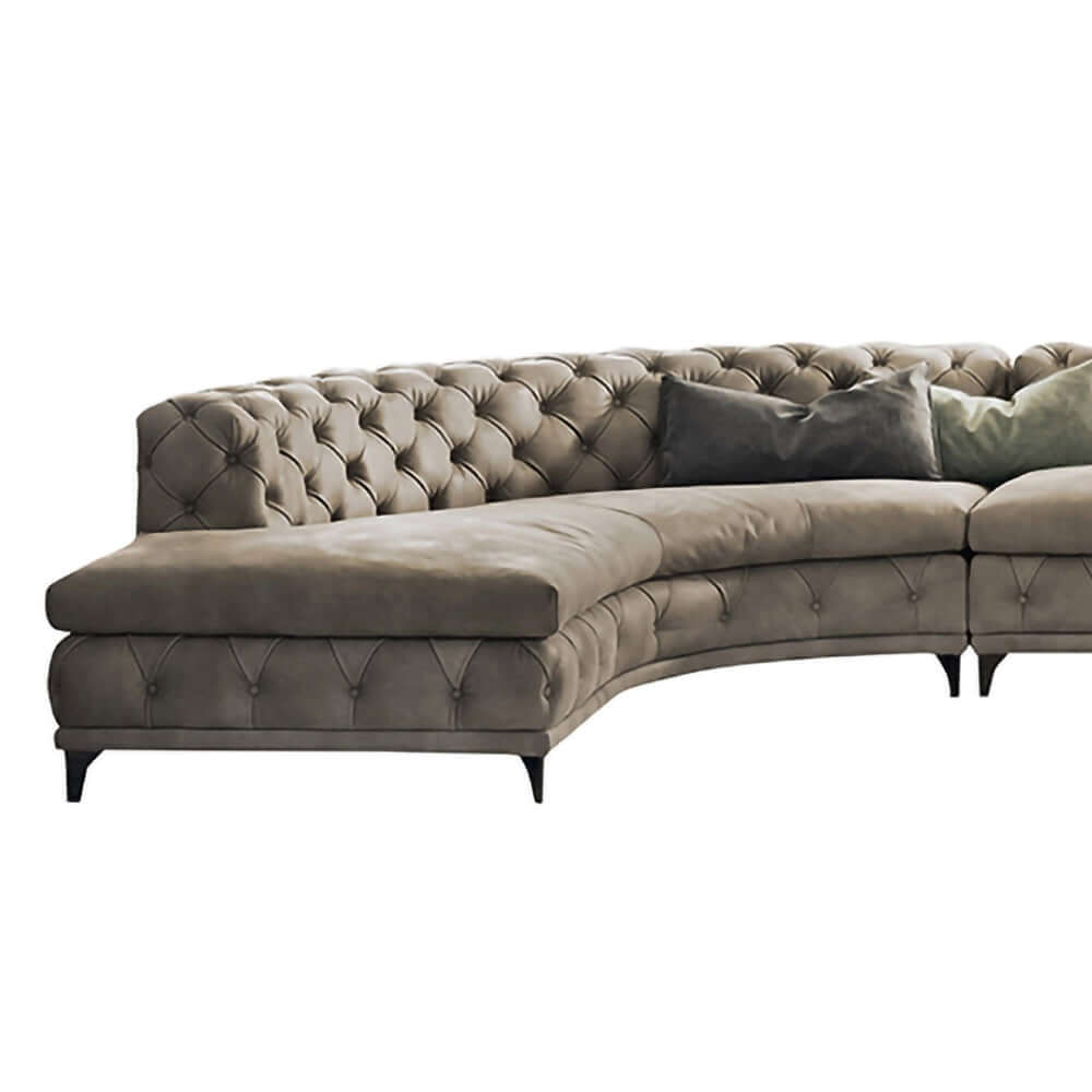 L-Shaped Curved Gray Velvet Sectional Sofa - Modern Chesterfield Style Living Room Couch for Small Spaces & Apartments | Perfect for Lounge, TV Room & Home Theater
