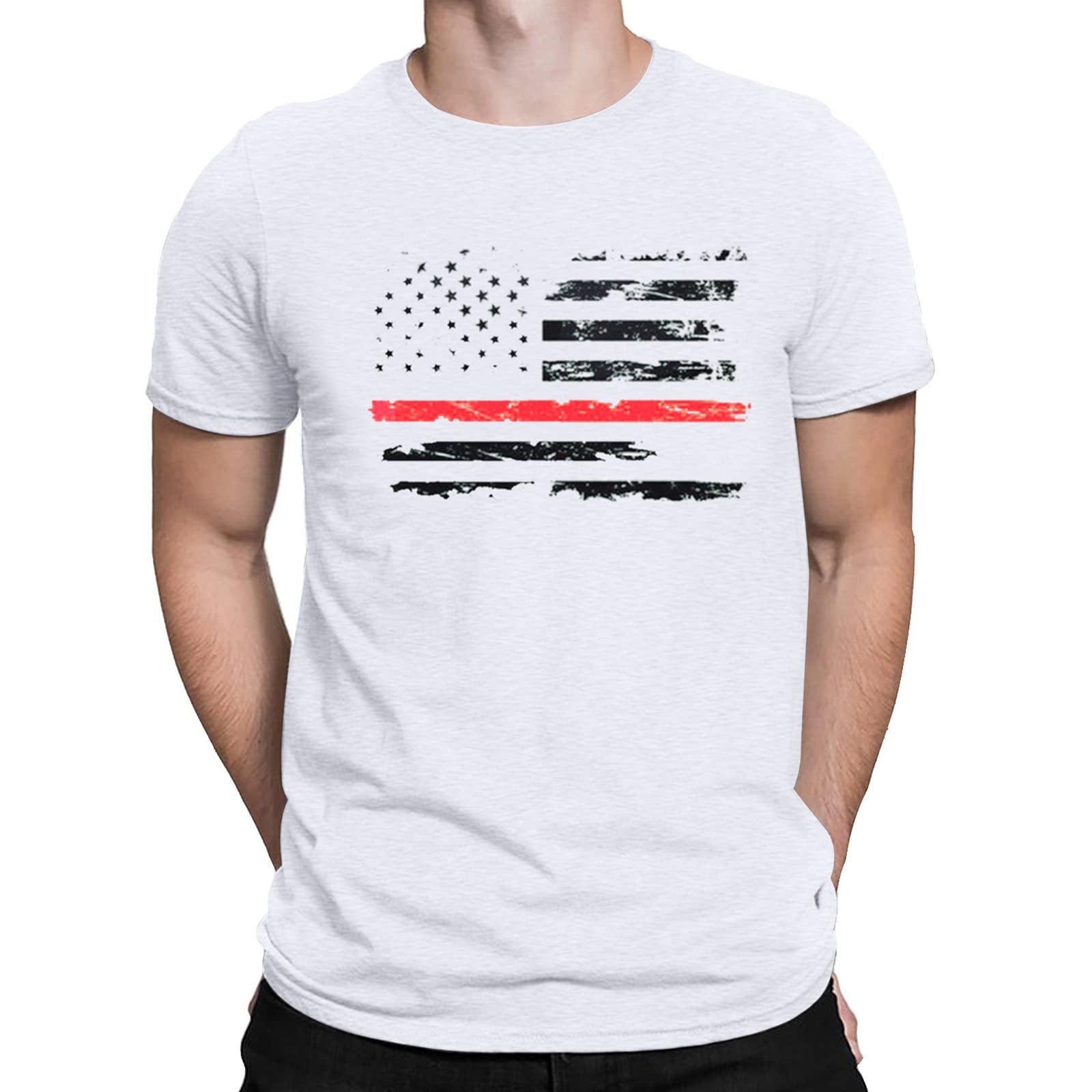 Distressed American Flag T-Shirt for Men - Short Sleeve Gradient Stitching Graphic Tee - Patriotic Casual Wear for 4th of July, BBQ & Outdoor Events