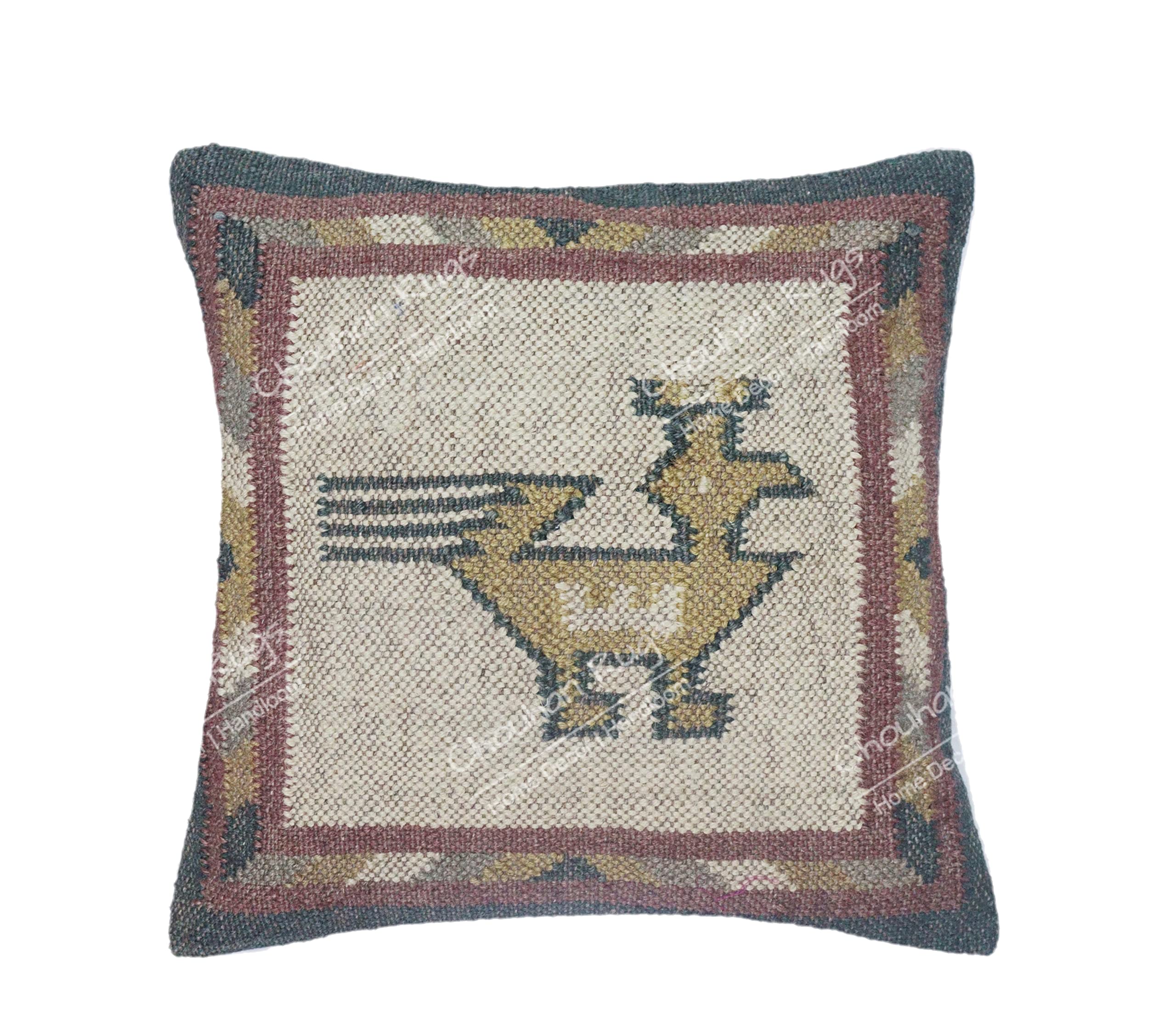 Set of 5 Handmade Jute Pillow Covers 18x18 Inch - Bohemian Kilim Square Cushion Cases for Sofa, Bed & Home Decor - Perfect for Christmas, Living Room & Boho Style Interior Design