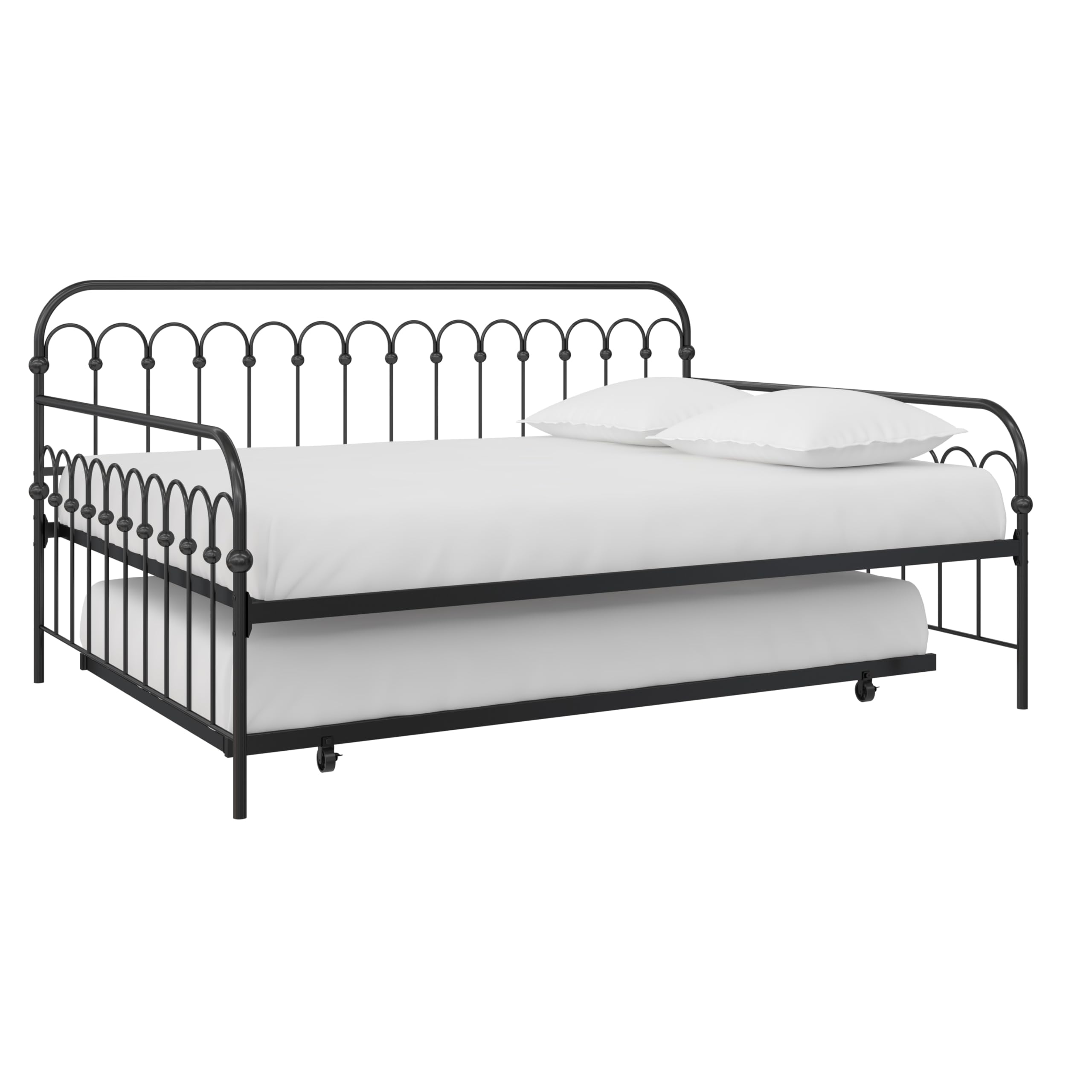 Novogratz Bright Pop Full Metal Daybed with Twin Trundle Bed - Modern Black Metal Frame Sleeper Sofa for Small Spaces, Guest Room & Dormitory