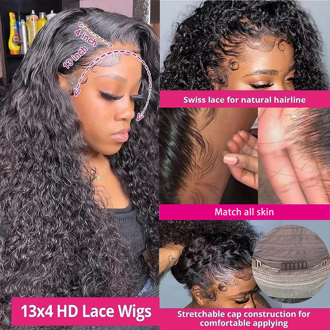 13x4 Water Wave Lace Front Wigs Human Hair - Pre Plucked with Baby Hair 180% Density Natural Black 22 Inch for Black Women | Perfect for Daily Wear, Parties & Special Occasions