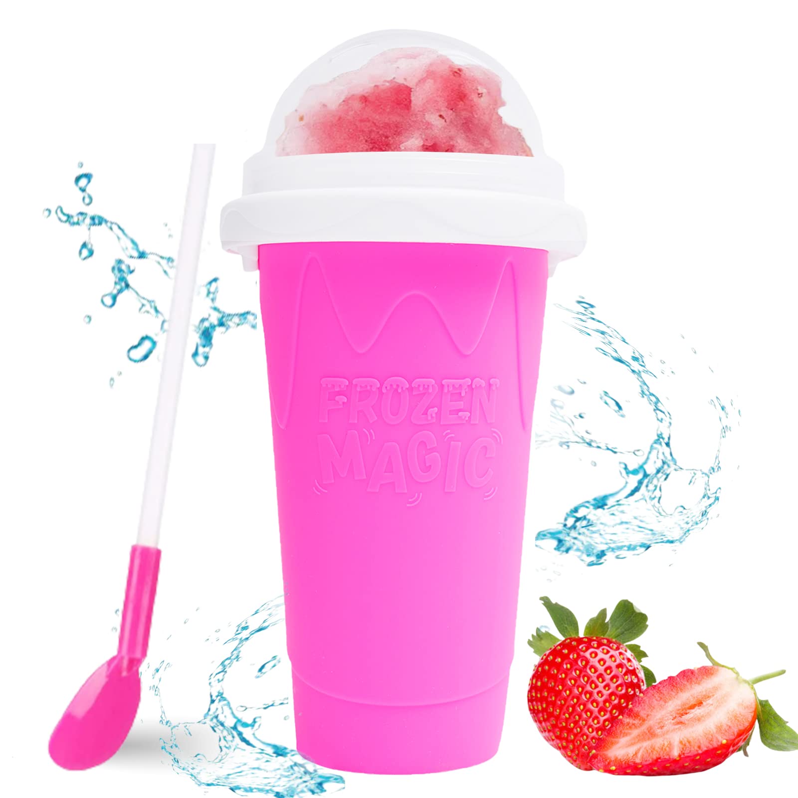 Hoinvaet® Magic Slushy Maker Squeeze Cup - DIY Frozen Drink Maker for Homemade Slushies, Milkshakes & Smoothies - Fun Cooling Cup for Kids Birthday Gifts (Pink) - Perfect for Summer Parties, Picnics & Backyard Fun