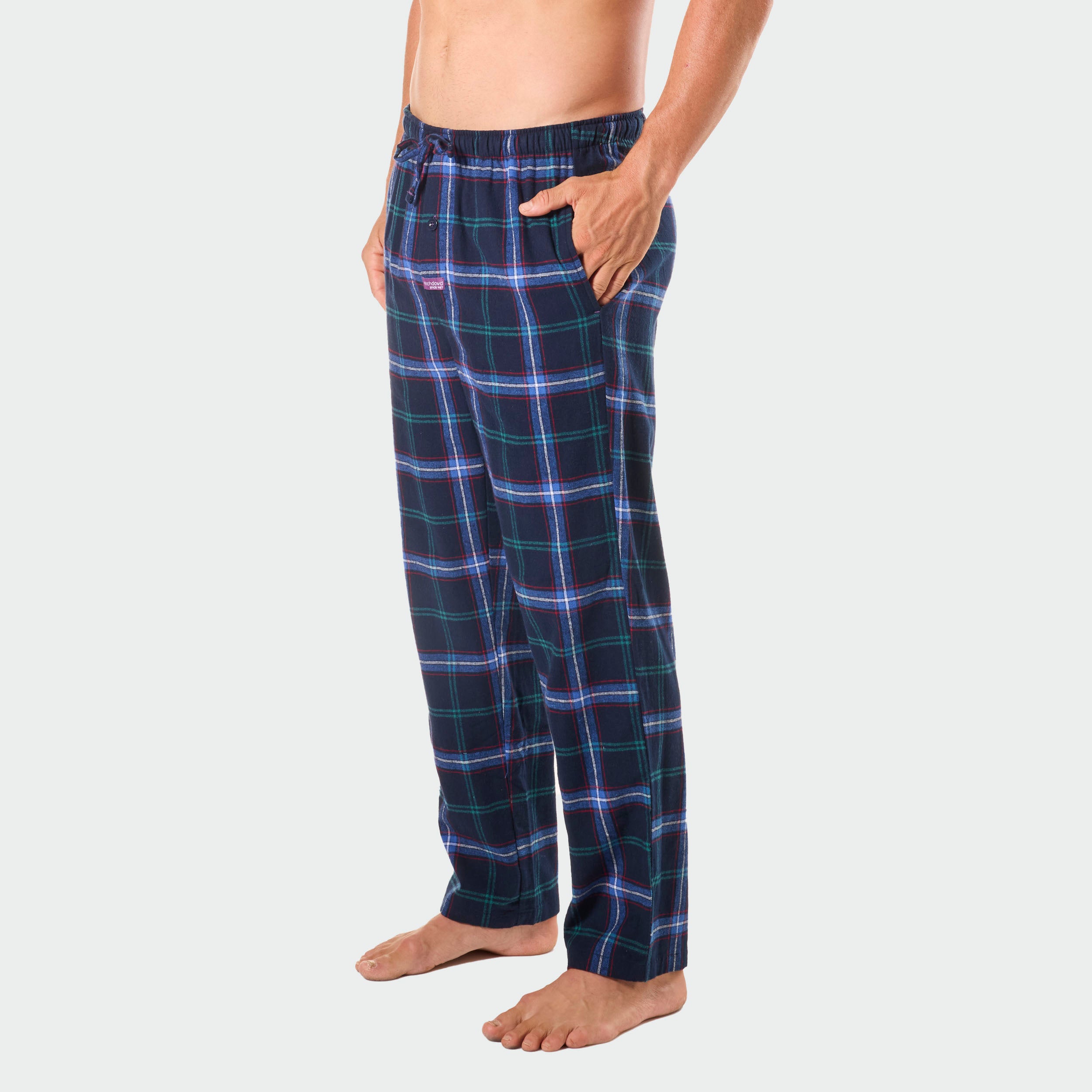 Men's Miles Check Cotton Flannel Sleep Pants - Navy Blue Plaid Lounge Pajama Bottoms for Cozy Nights & Relaxing at Home