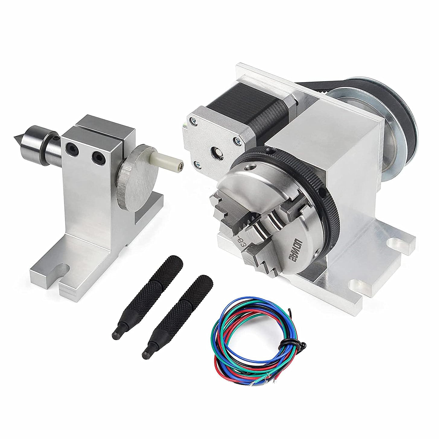 4th Axis CNC Rotary Table with 65mm 3-Jaw Chuck & Nema17 Stepper Motor - 4:1 Reducing Ratio for CNC Milling, Engraving & Woodworking - Includes 54mm Tailstock for Precision Machining (Perfect for DIY Projects, Metalworking & CNC Router Upgrades)