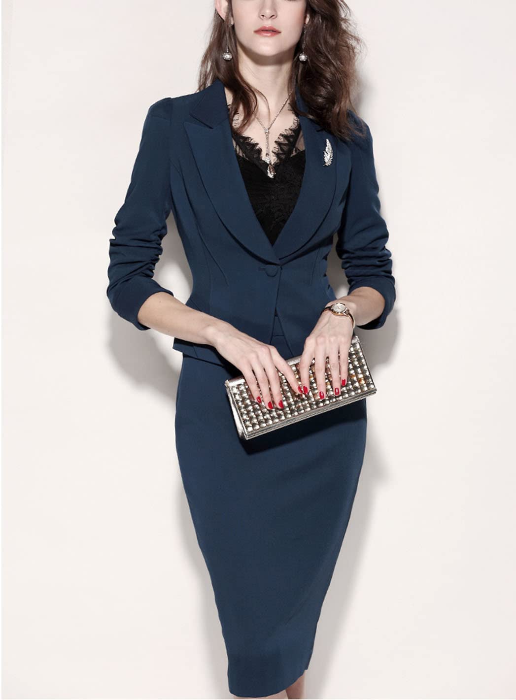 Women's 2-Piece Business Suit Set - One Button Blazer & Pencil Skirt for Office Formal Wear | Professional Work Attire & Career Outfits