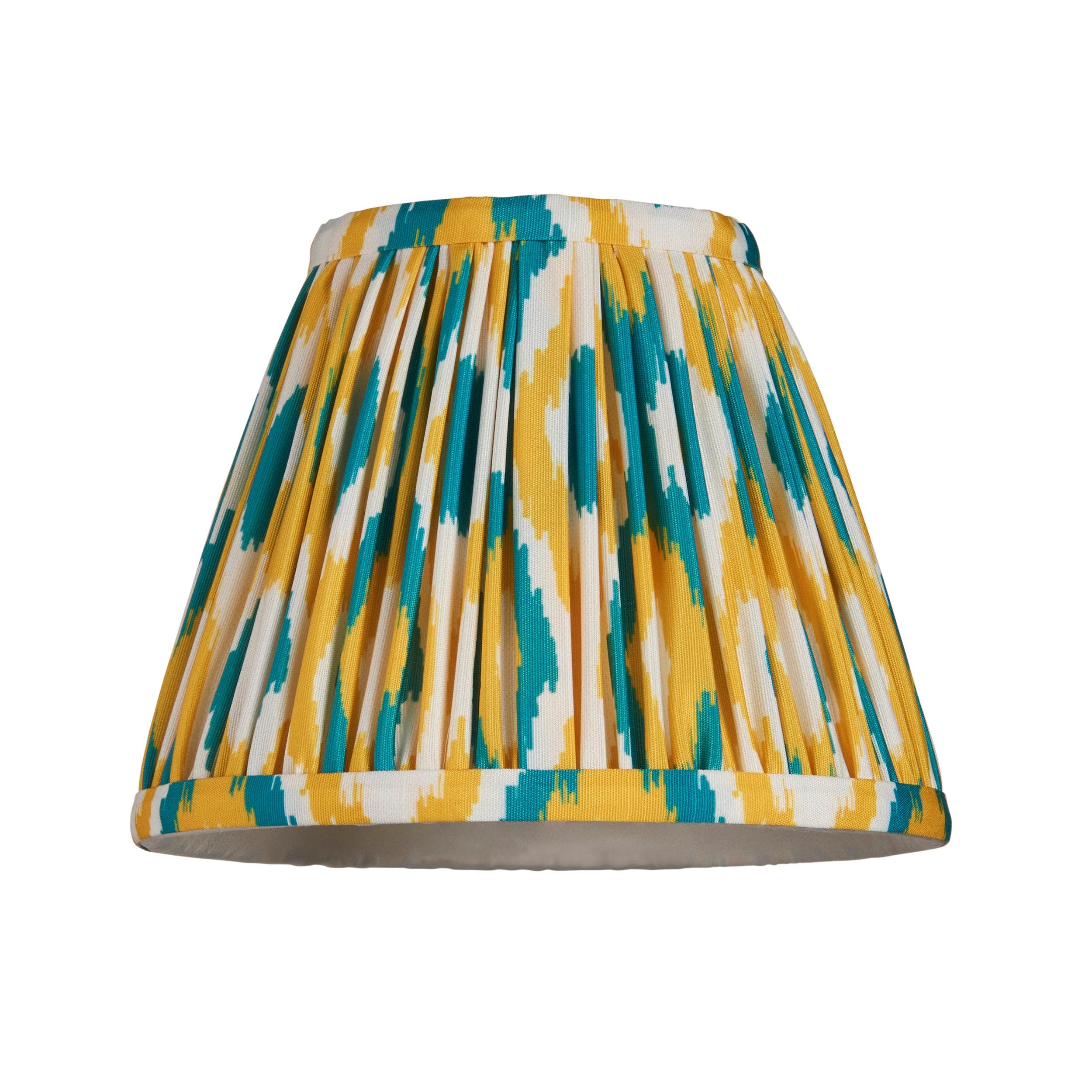 Vintage Dome Arc Brass Wall Light with Ikat 16cm Yellow & Jade Shade - Perfect for Bedroom, Living Room, and Hallway Lighting