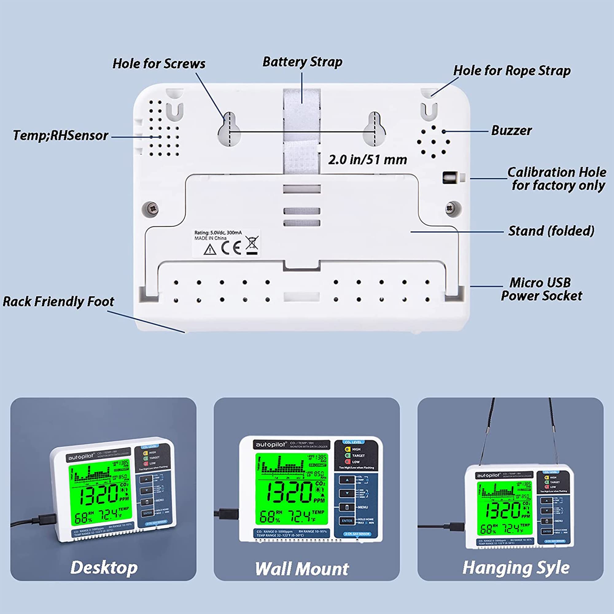 Hydrofarm Autopilot Desktop CO2 Monitor & Data Logger - Indoor Air Quality Meter for Grow Rooms, Greenhouses & Offices | Tracks CO2 Levels, Temperature & Humidity
