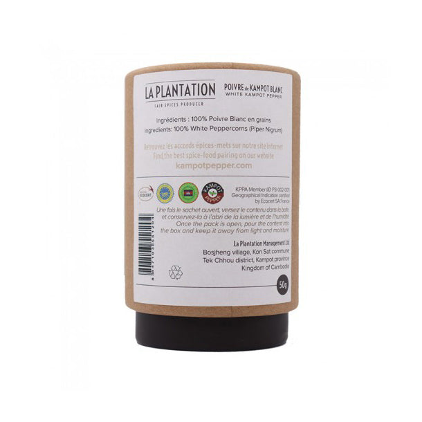 Organic White Kampot Pepper Whole Peppercorns by La Plantation - 50g | Premium Cambodian Spice for Gourmet Cooking, Steak Seasoning & Asian Cuisine