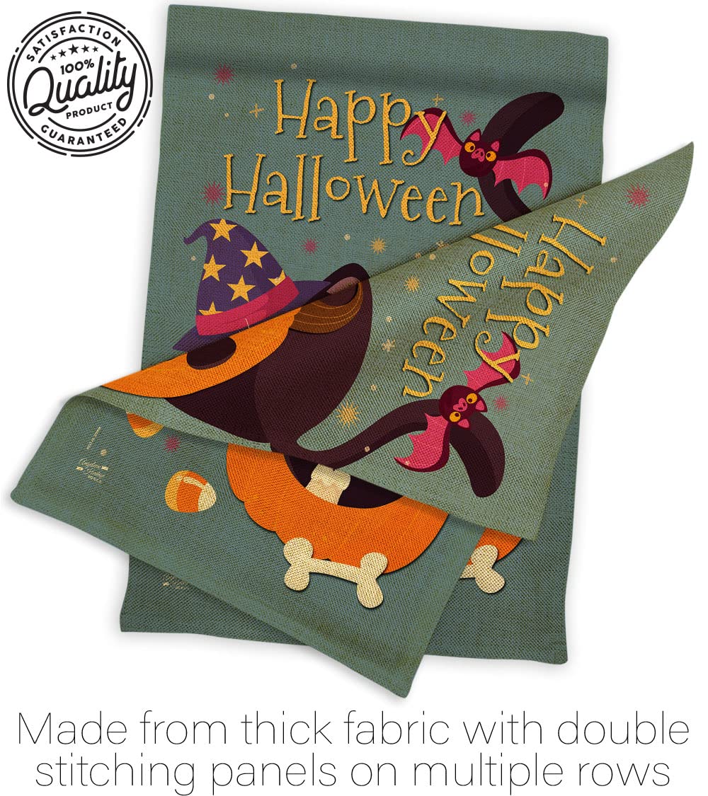 Witchy Cat Burlap Garden Flag - Halloween Decor for Yard & Home