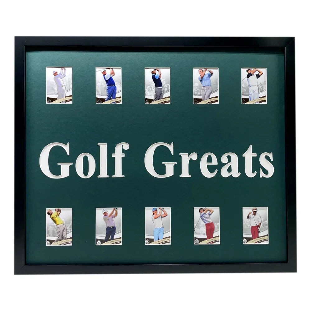 Vintage Golf Legends Framed 10 Trading Card Collection - Tiger Woods, Jack Nicklaus, Arnold Palmer - Perfect for Sports Memorabilia Display & Man Cave Decor