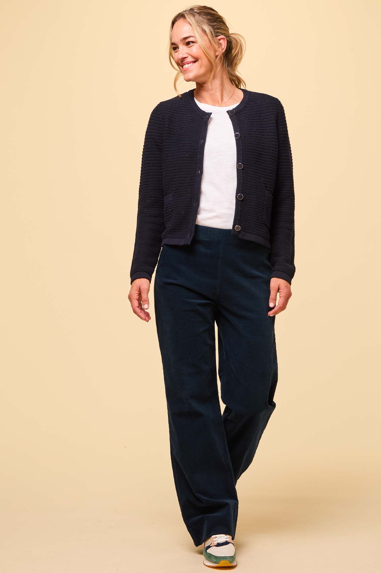 Juliette Stretch Corduroy Pants for Women - Comfortable High Waist Wide Leg Trousers in Ink Blue | Perfect for Office, Casual Wear & Fall Fashion
