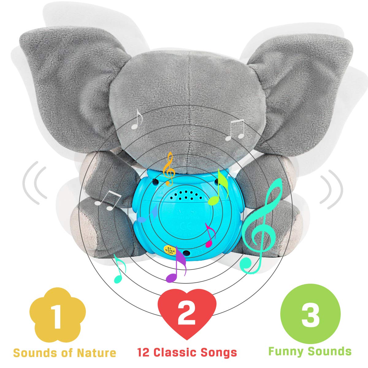 Aitbay Soft Plush Elephant Musical Baby Toy - Light Up Stuffed Animal with Soothing Music for Newborns & Infants 0-12 Months | Perfect Nursery Gift for Boys & Girls | Cuddly Sensory Toy for Playtime & Bedtime
