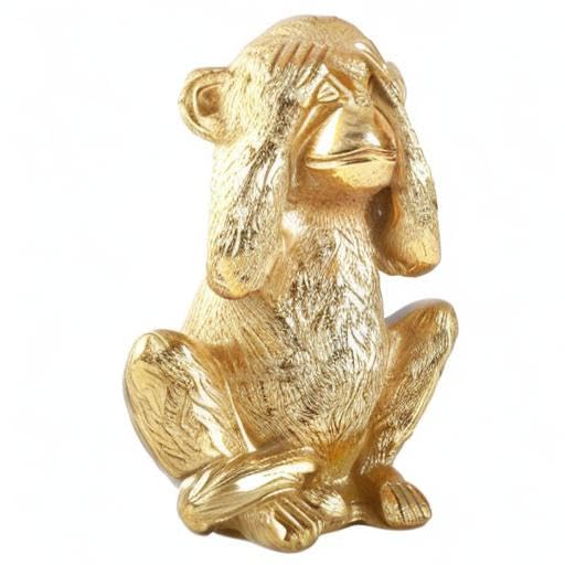 Handmade Resin Feng Shui Monkey Statue - Gold Chinese No Evil Monkey Figurine for Home Decor & Good Luck | Perfect for Living Room, Office & Gift Giving