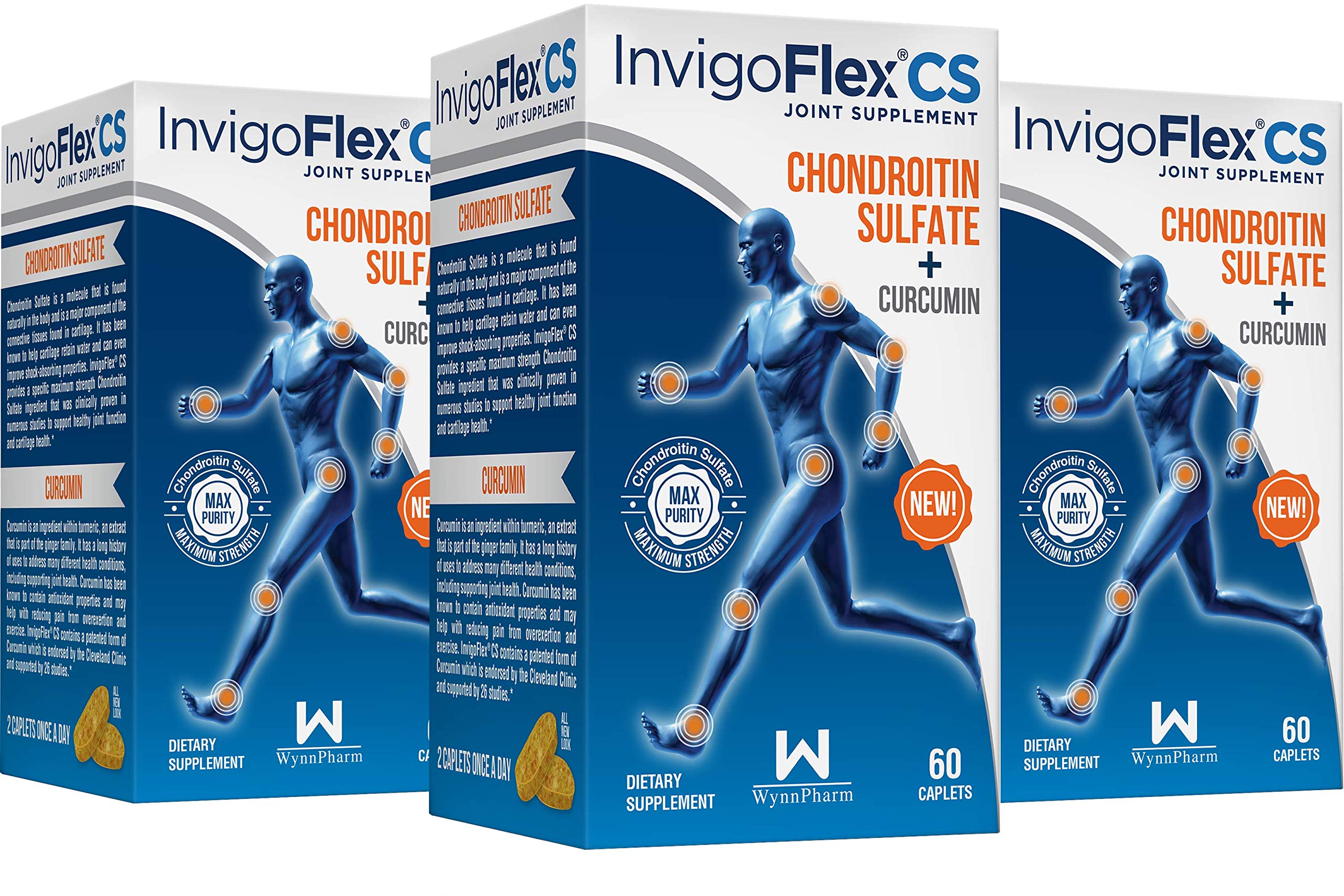INVIGOFLEX Chondroitin Sulfate & Turmeric Curcumin Joint Supplement - Non-GMO, Supports Knee, Hand, Back & Hip Health - Premium CS Formula (3-Pack) for Active Lifestyles & Joint Comfort