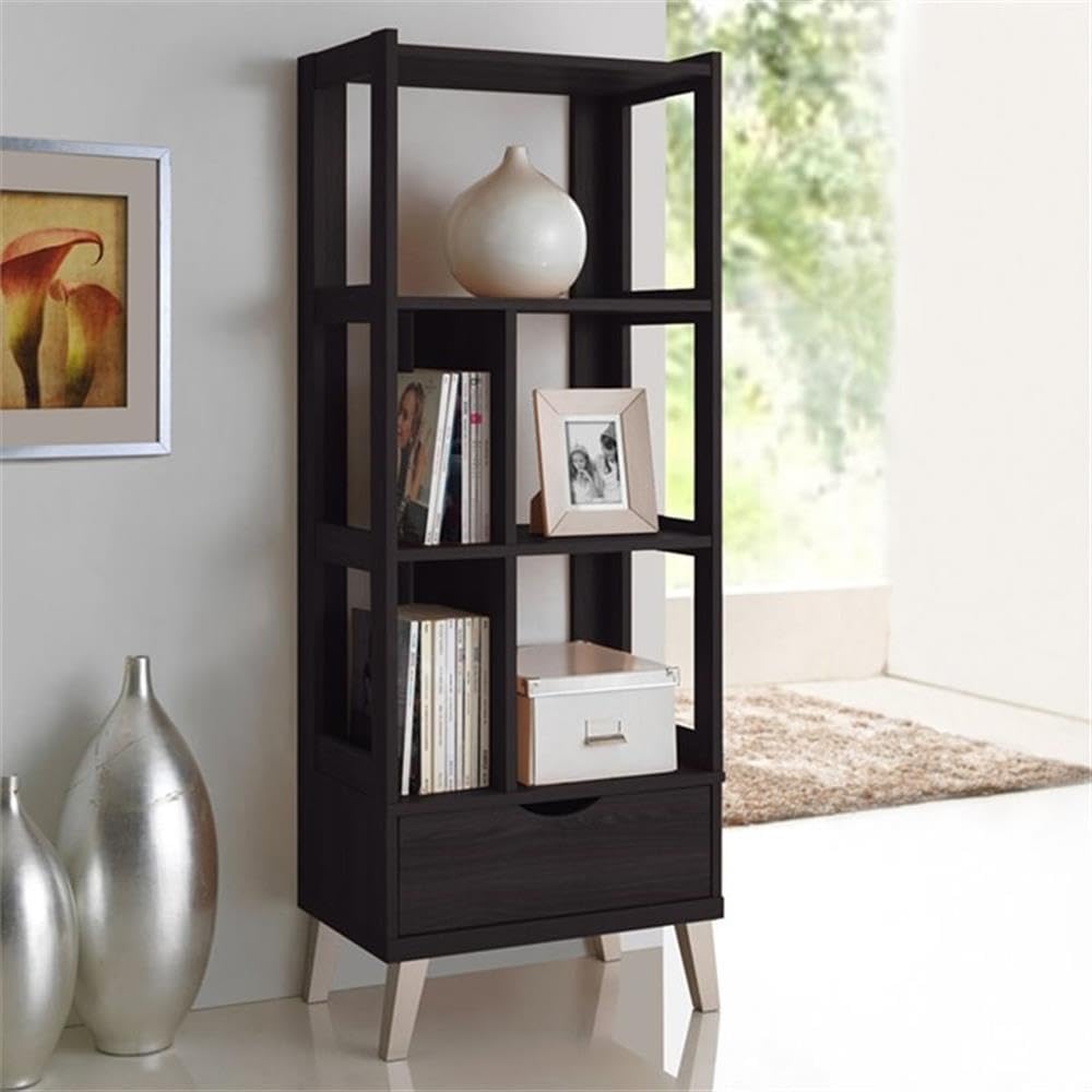 Allora Modern Espresso Bookcase - Stylish Wooden Bookshelf for Living Room, Office & Home Decor - Perfect for Organizing Books, Displaying Decor & Enhancing Your Space
